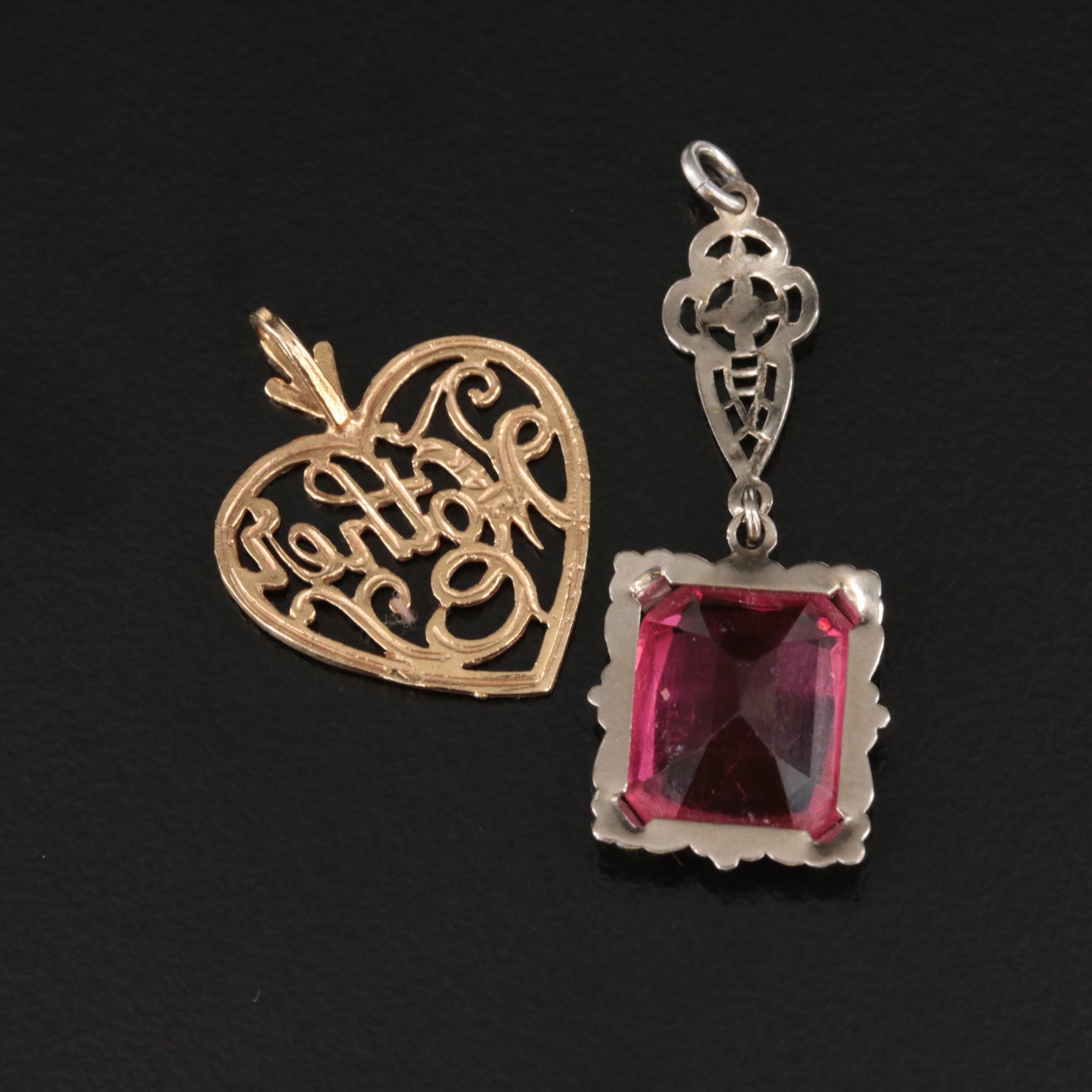 Vintage 10K Pendant and 14K "Mother" Heart Pendant