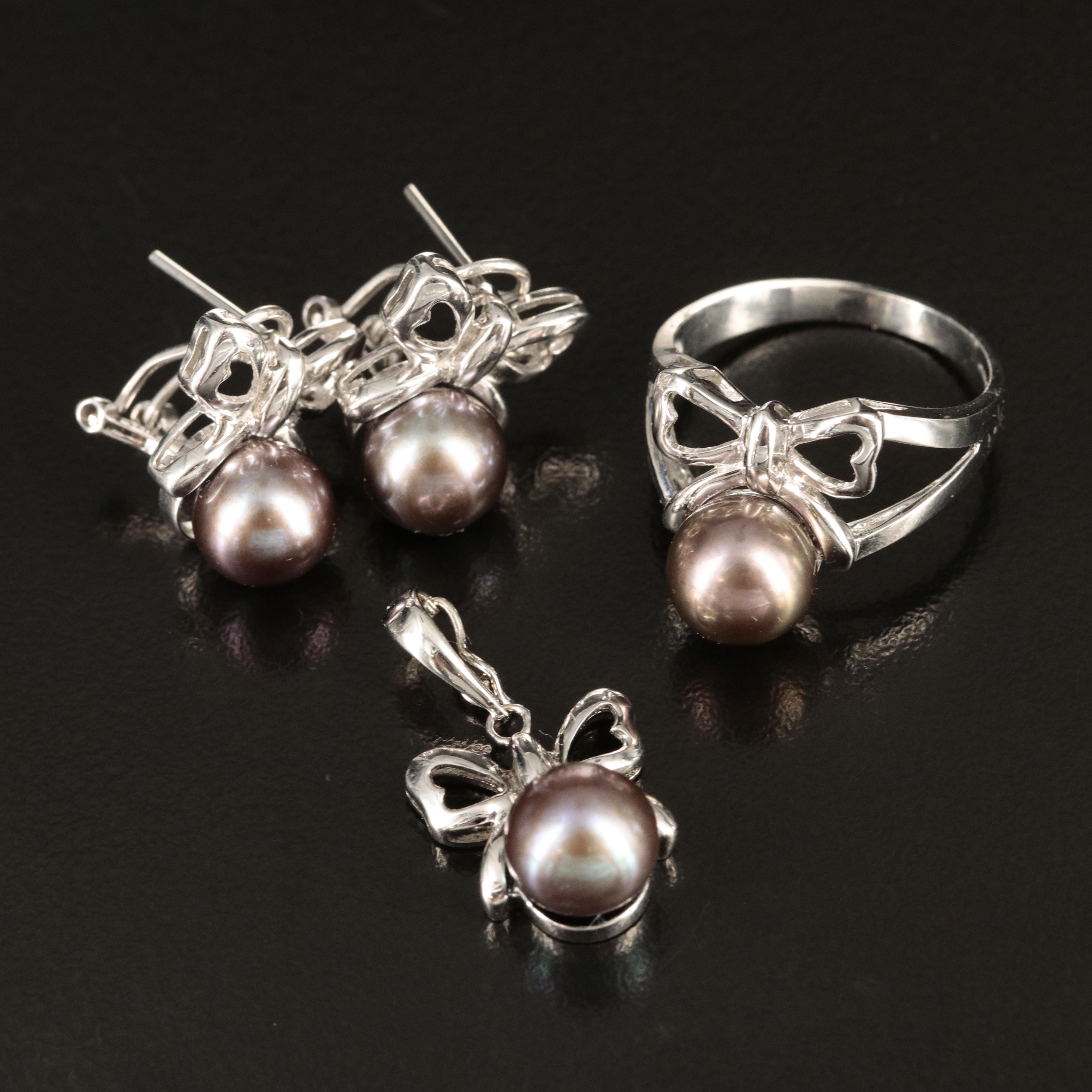 14K Pearl Ring, Earrings and Pendant Set