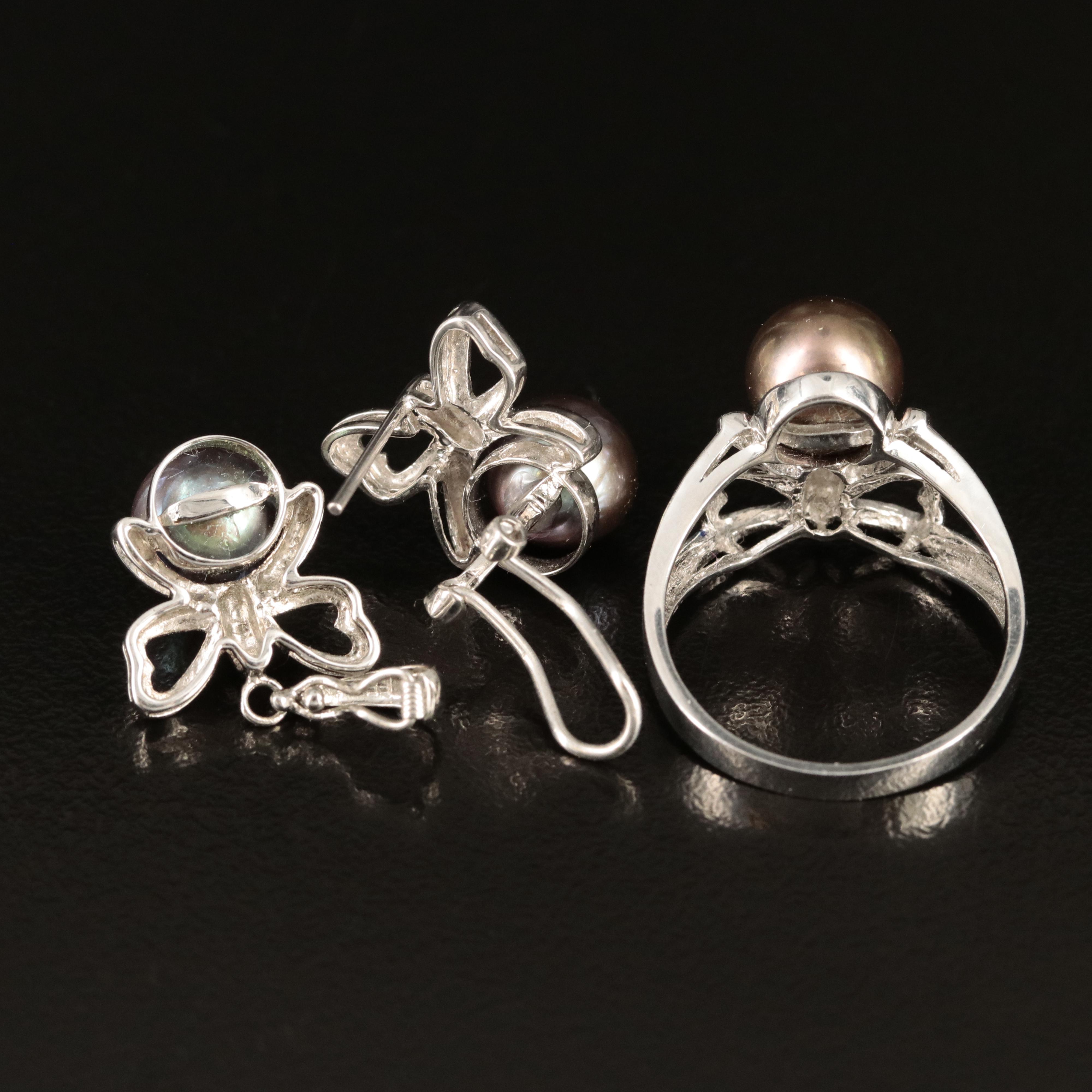 14K Pearl Ring, Earrings and Pendant Set