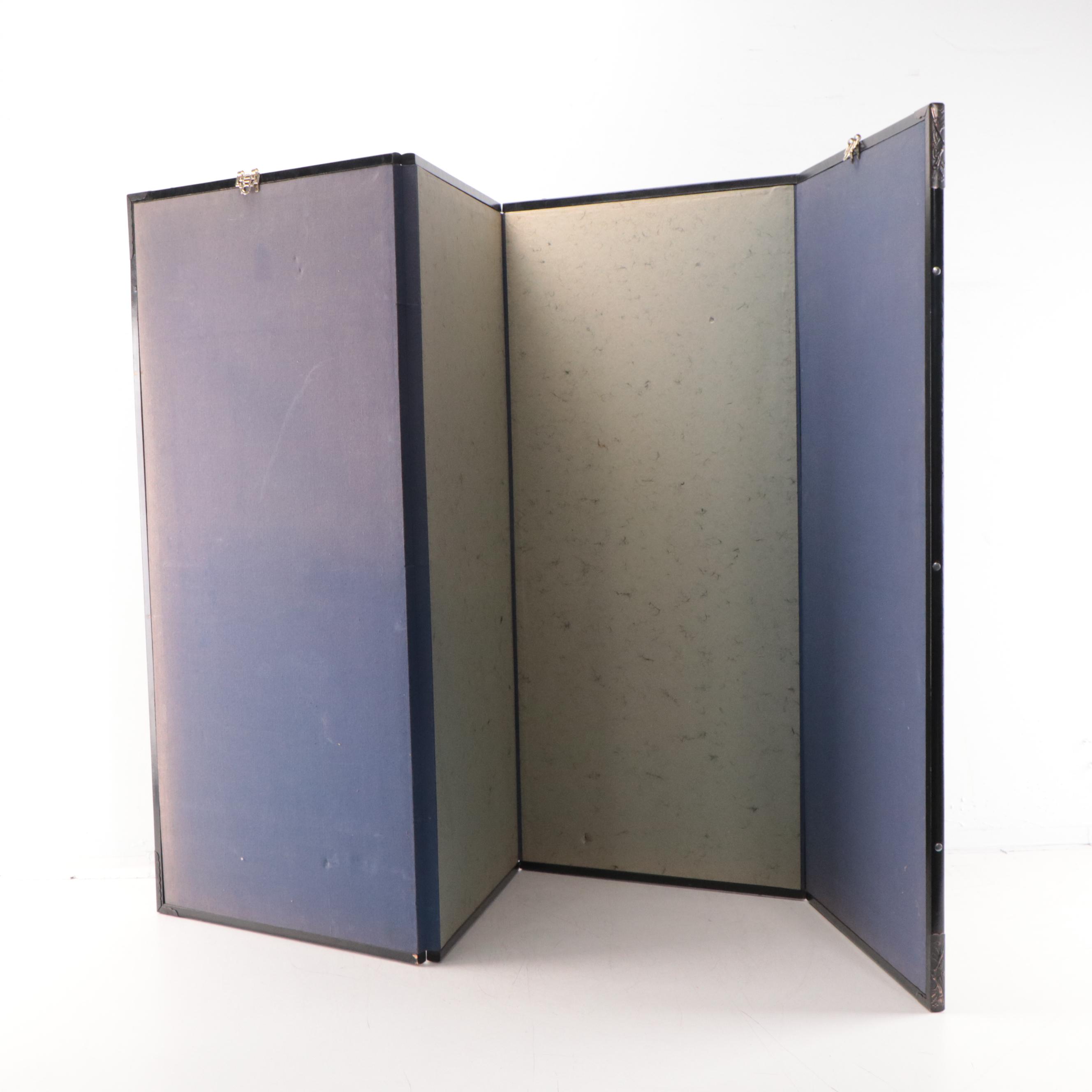 East Asian Watercolor Painting on Folding Screen