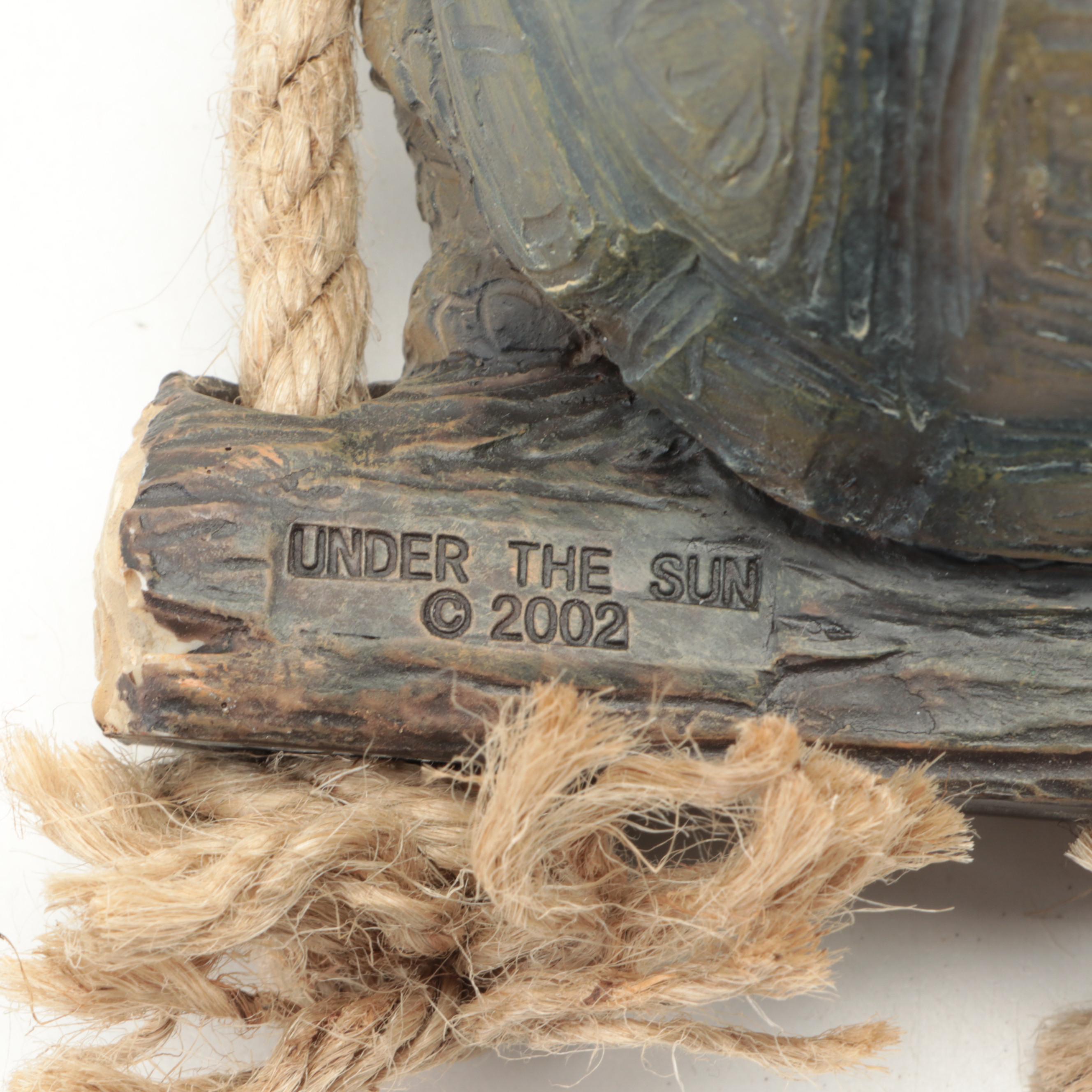 Ceramic and Resin Turtle Figures With Wooden Bowl