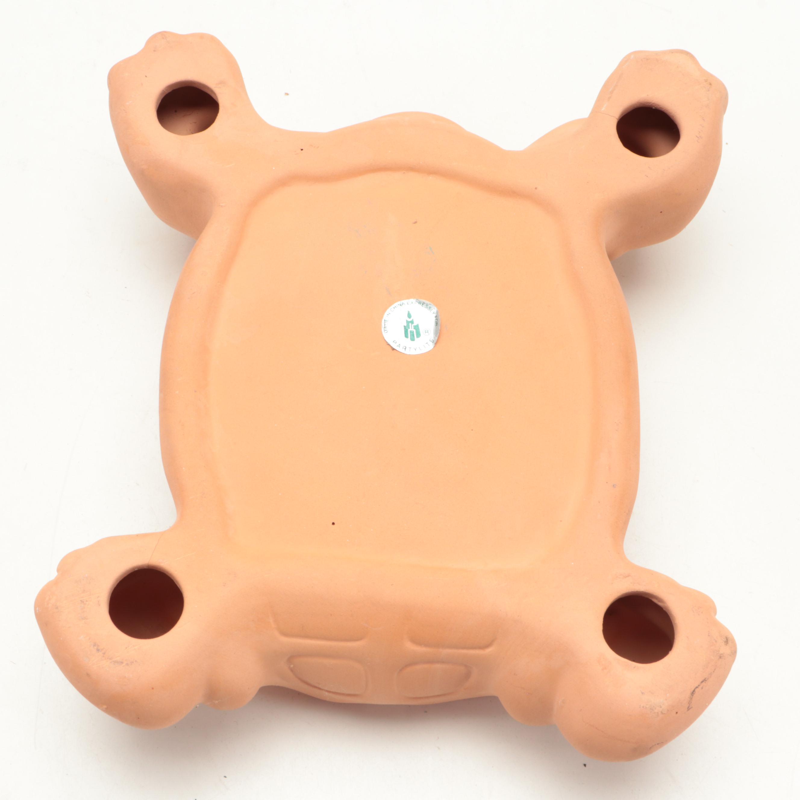 Ceramic and Resin Turtle Figures With Wooden Bowl