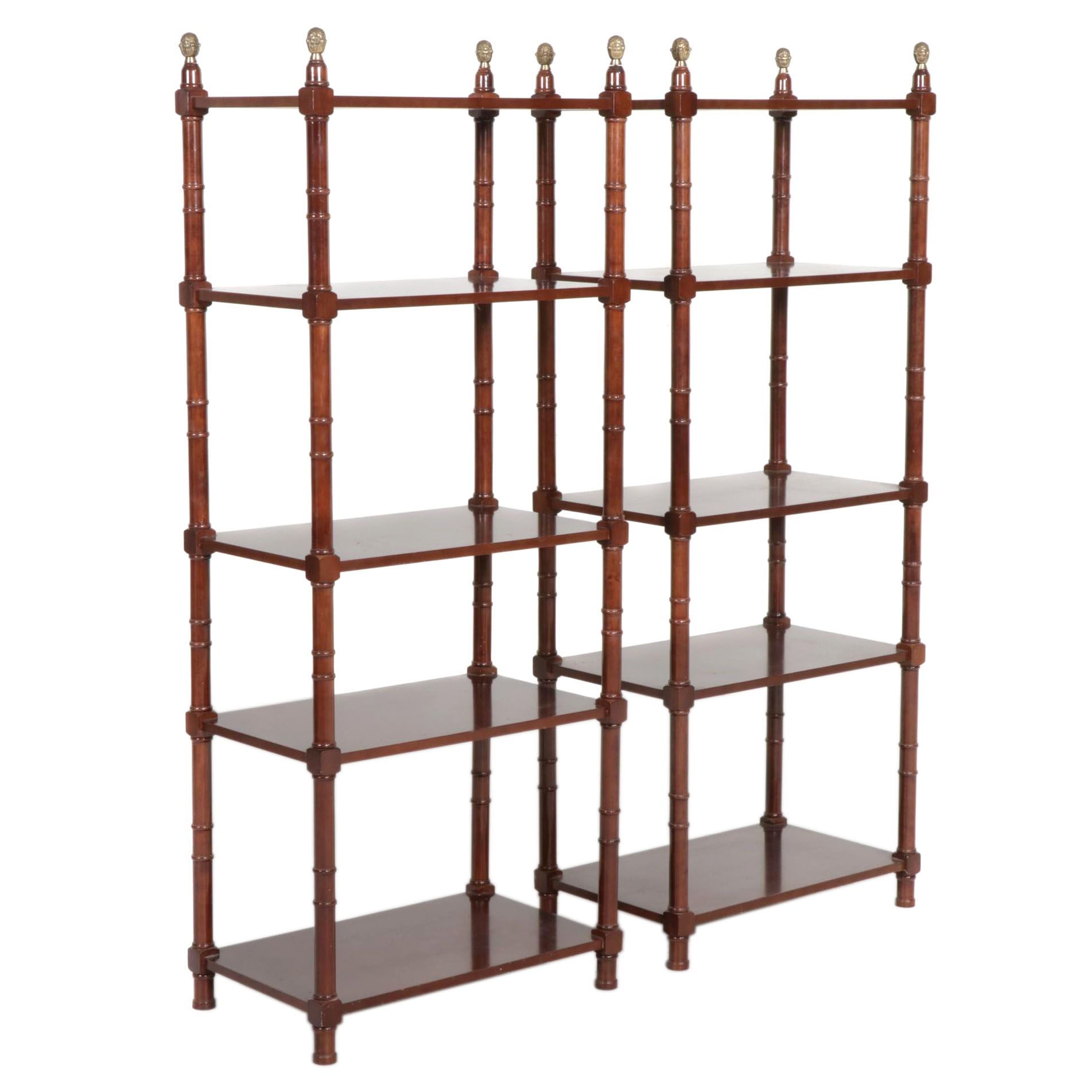 Pair of The Bombay Company Regency Style Cherry-Stained Étagères, Late 20th C.