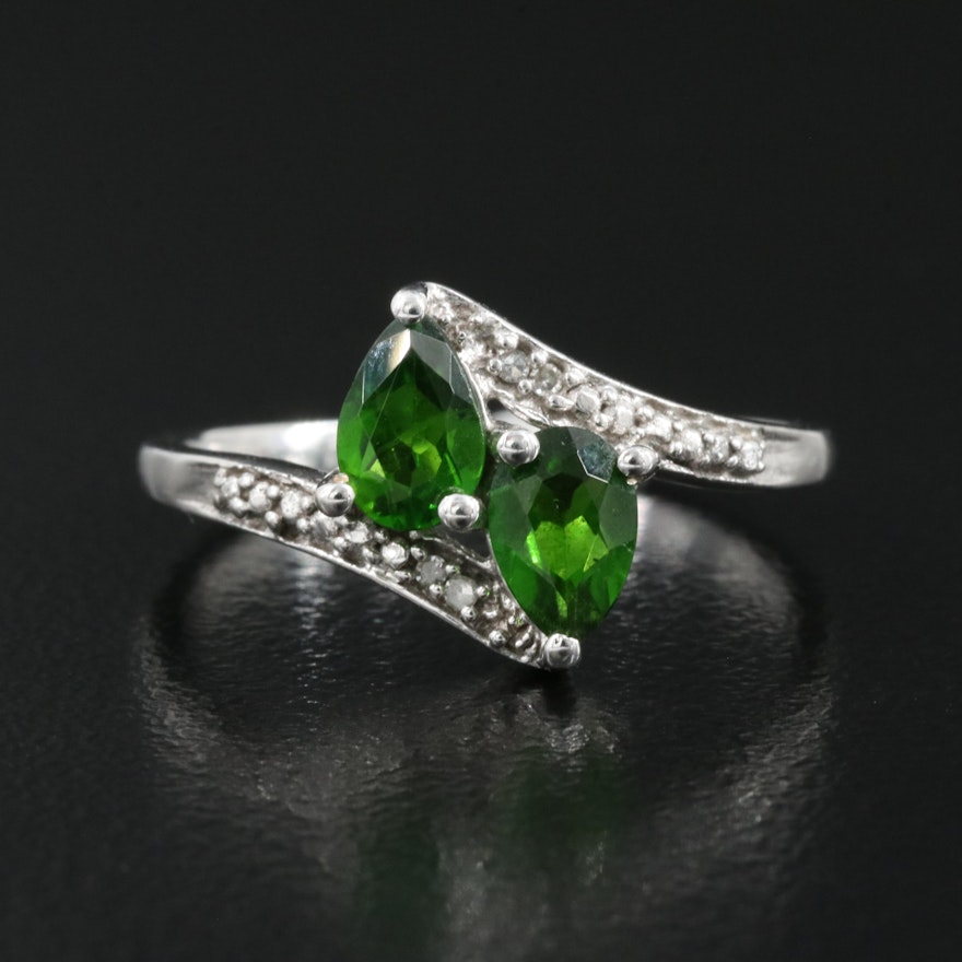 10K Diopside and Diamond Bypass Style Ring