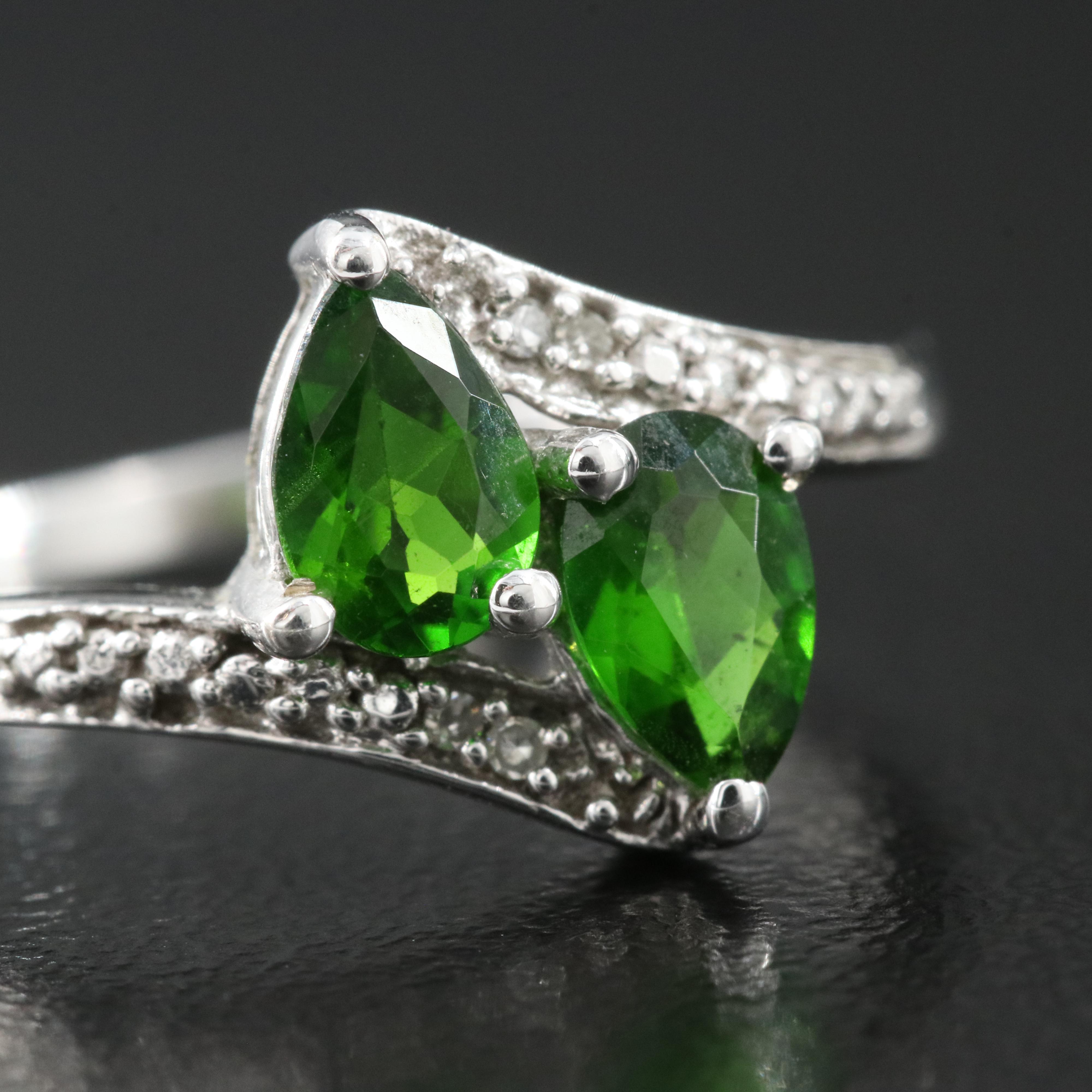 10K Diopside and Diamond Bypass Style Ring
