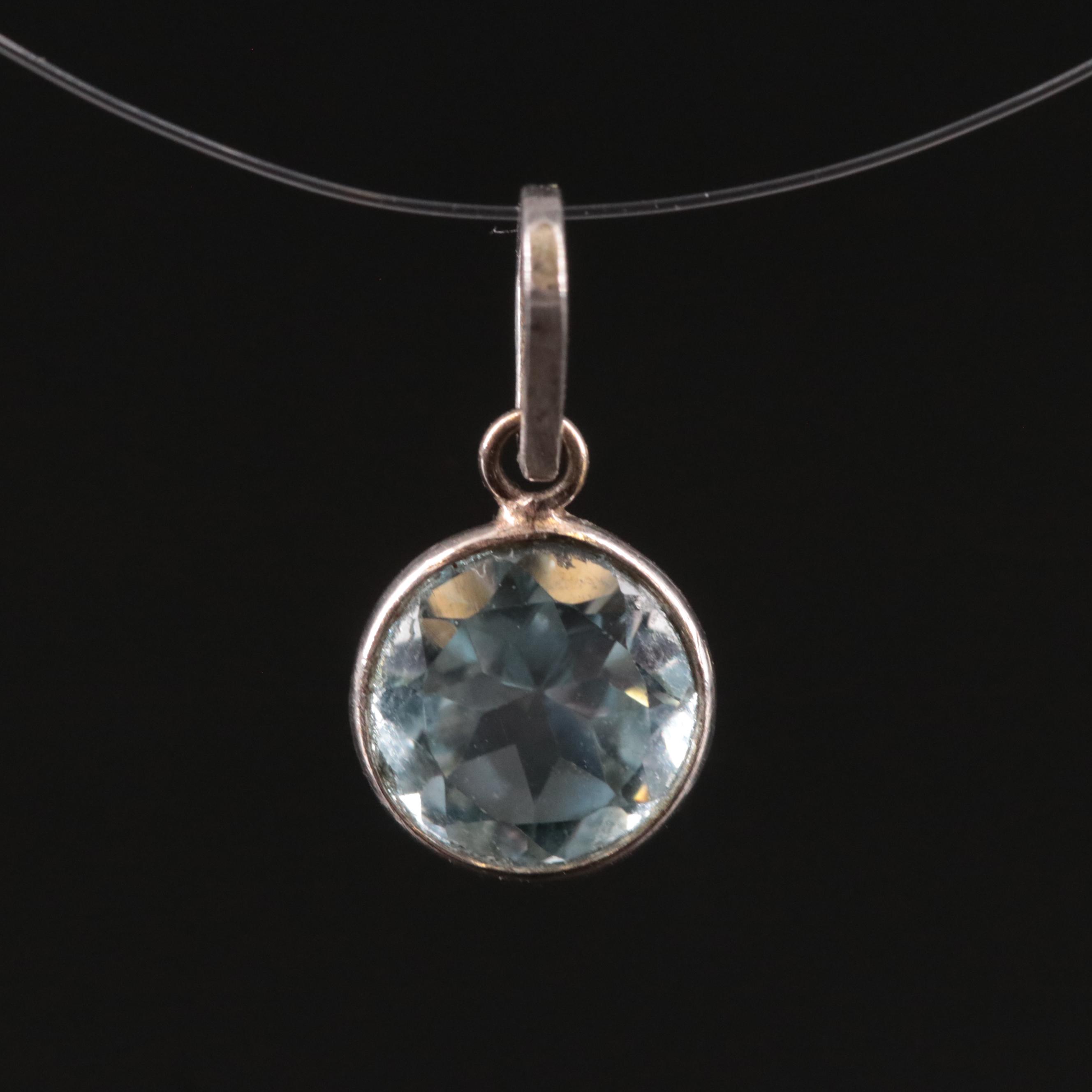 14K Blue Topaz Pendant