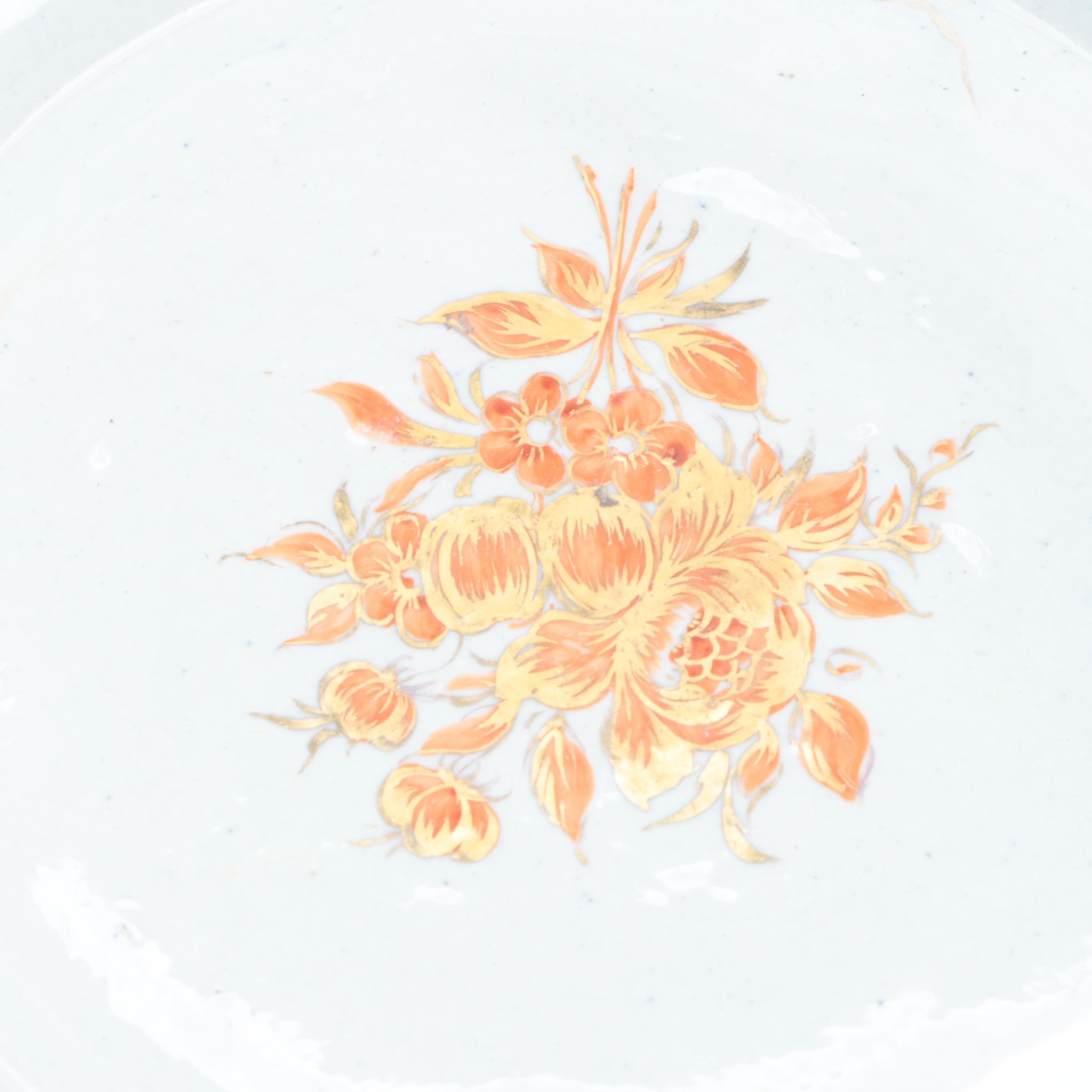 Mottahedeh Porcelain Lowestoft Bowl on Metal Stand, Mid to Late 20th Century