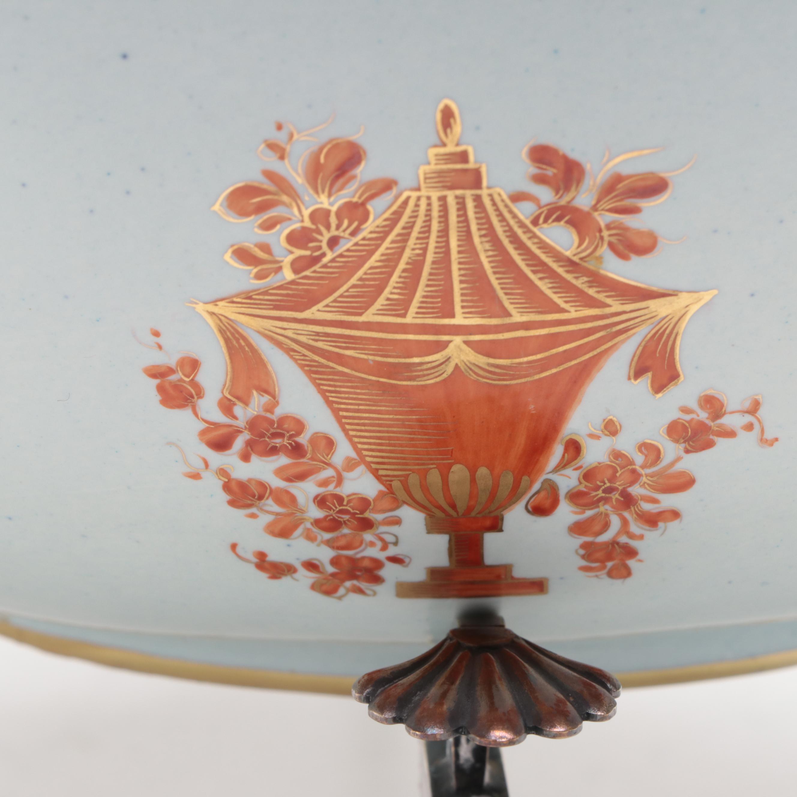 Mottahedeh Porcelain Lowestoft Bowl on Metal Stand, Mid to Late 20th Century