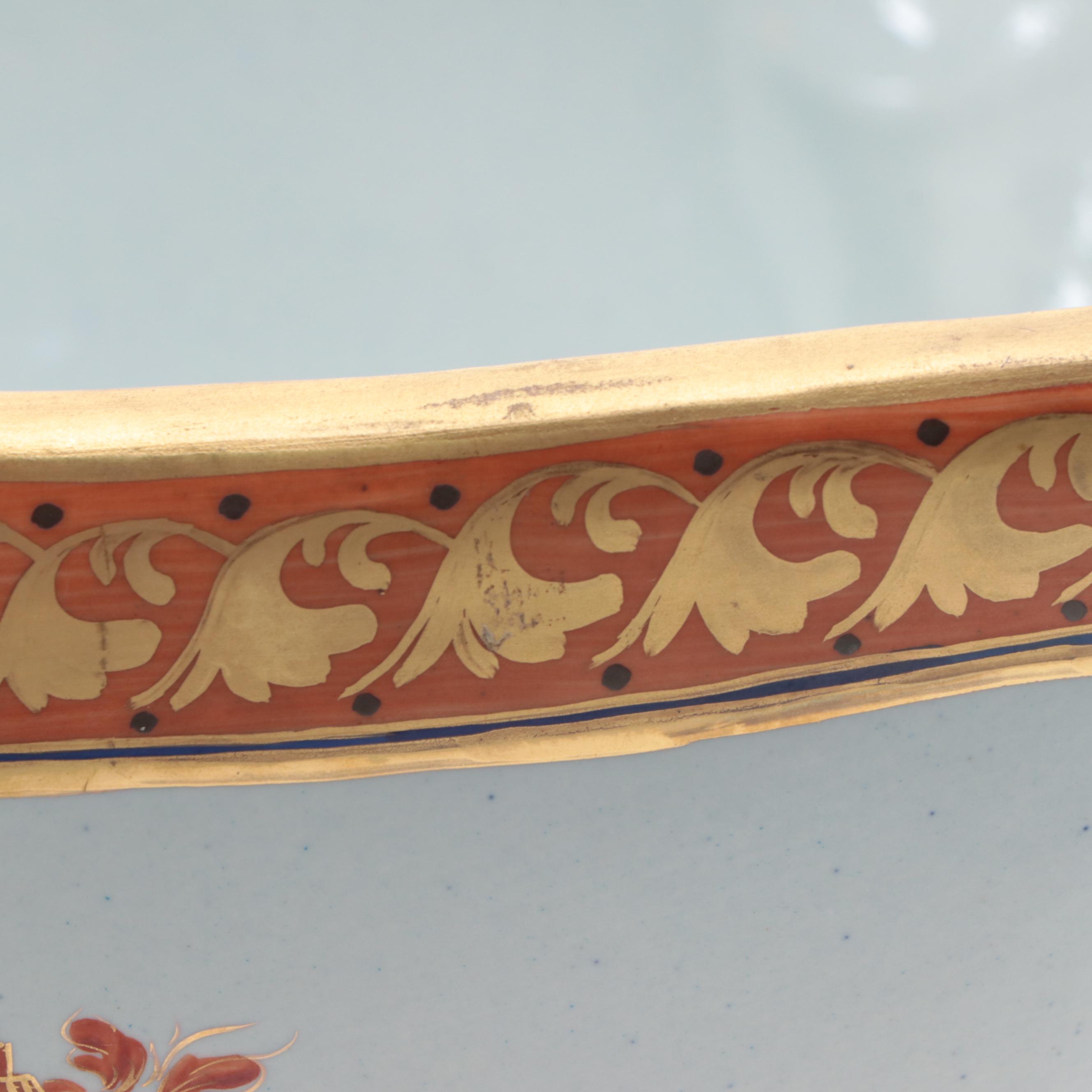 Mottahedeh Porcelain Lowestoft Bowl on Metal Stand, Mid to Late 20th Century