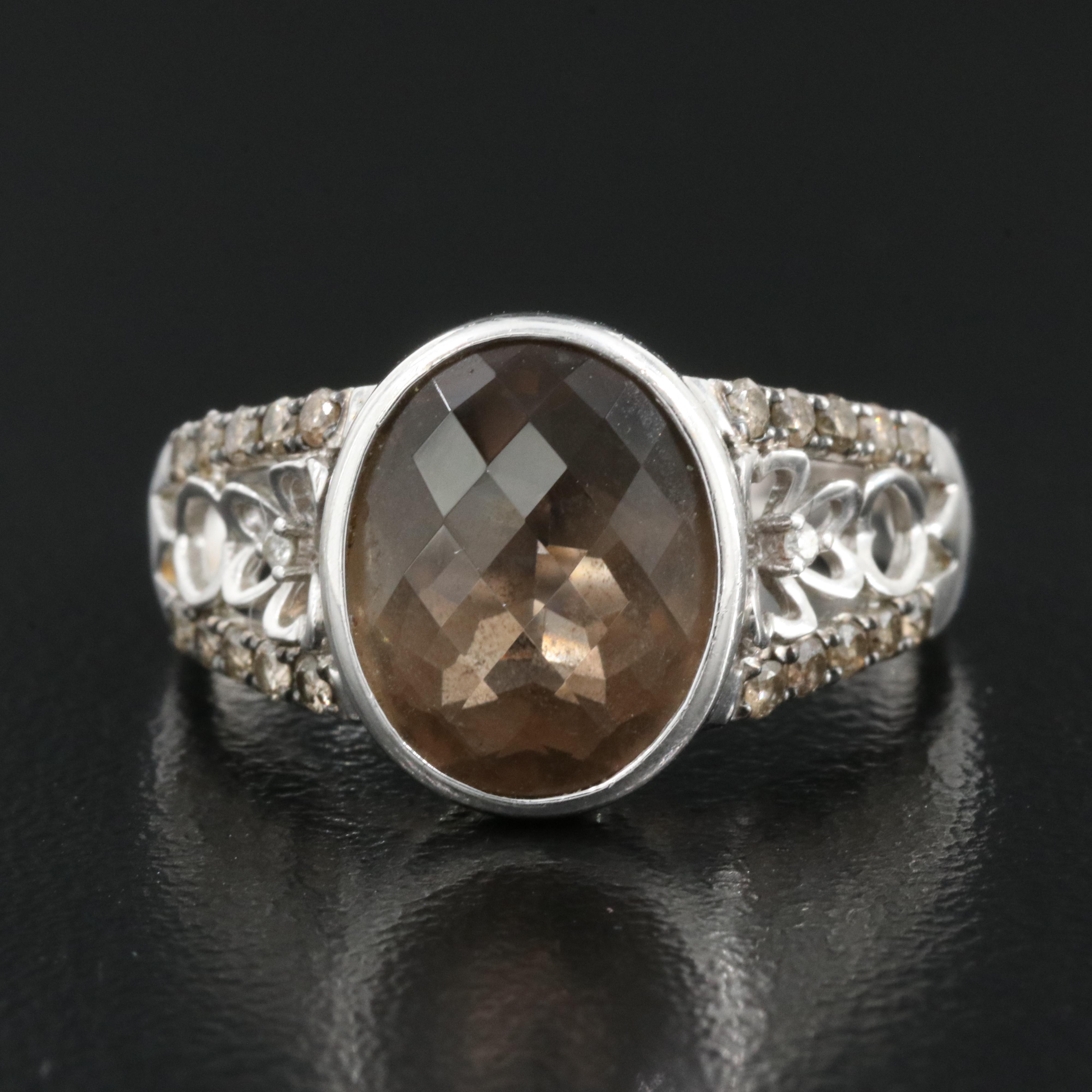 14K Smoky Quartz and Diamond Ring