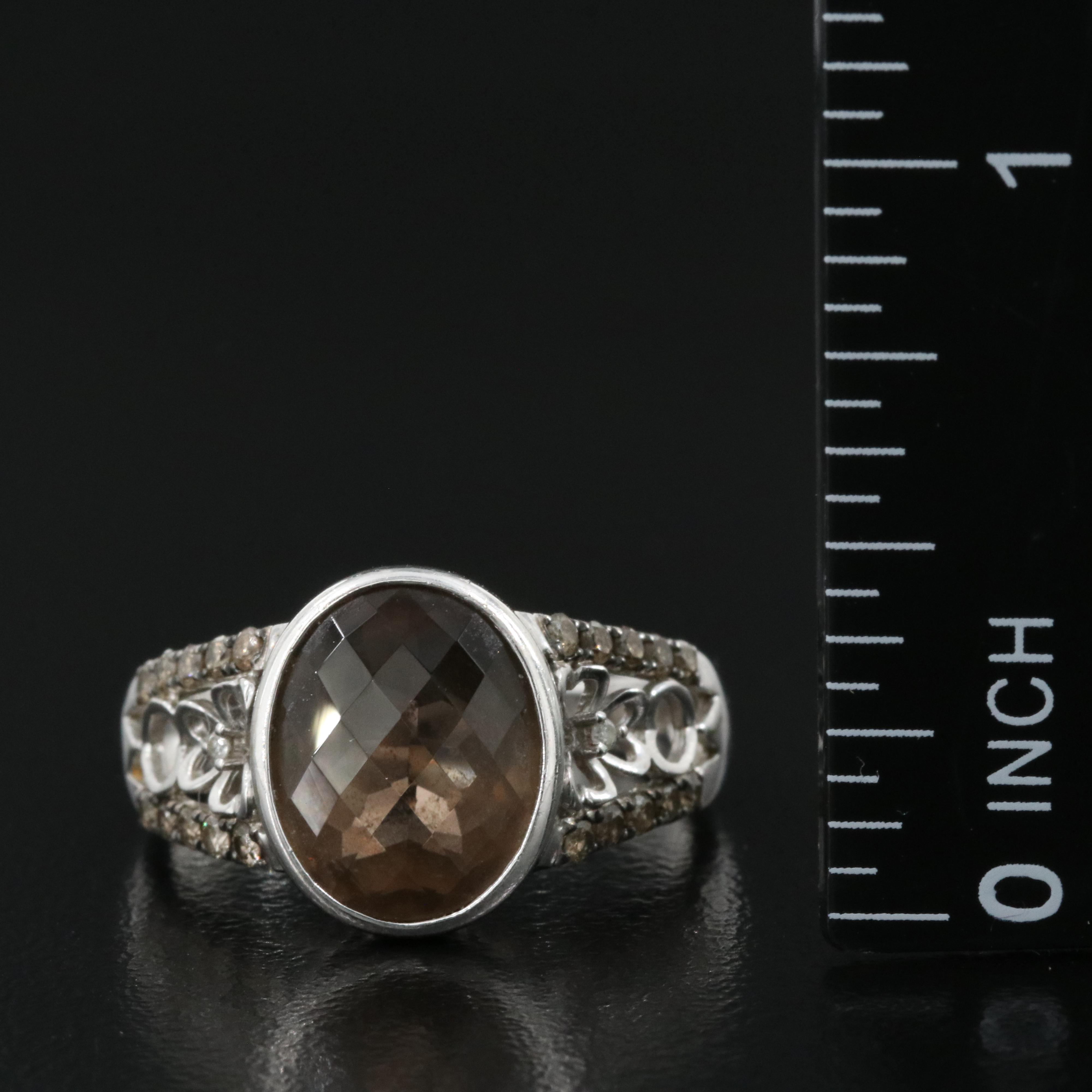 14K Smoky Quartz and Diamond Ring