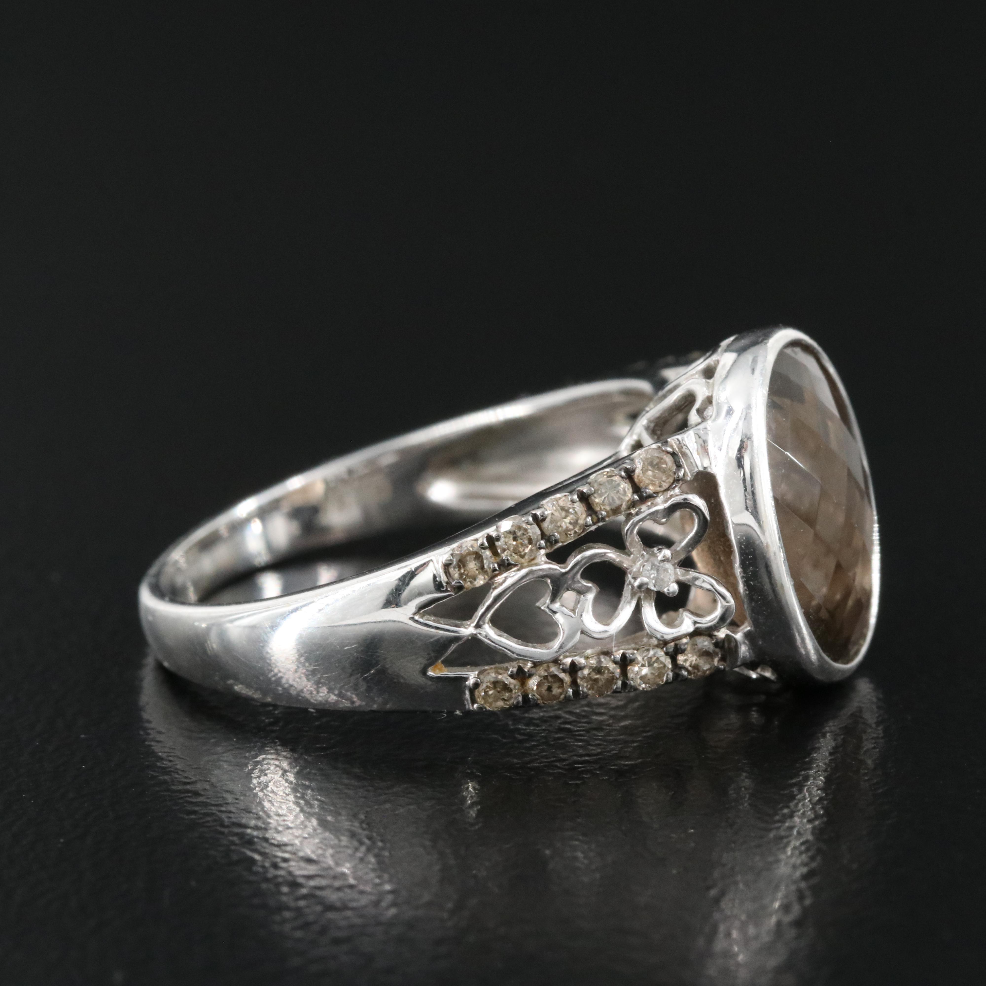 14K Smoky Quartz and Diamond Ring