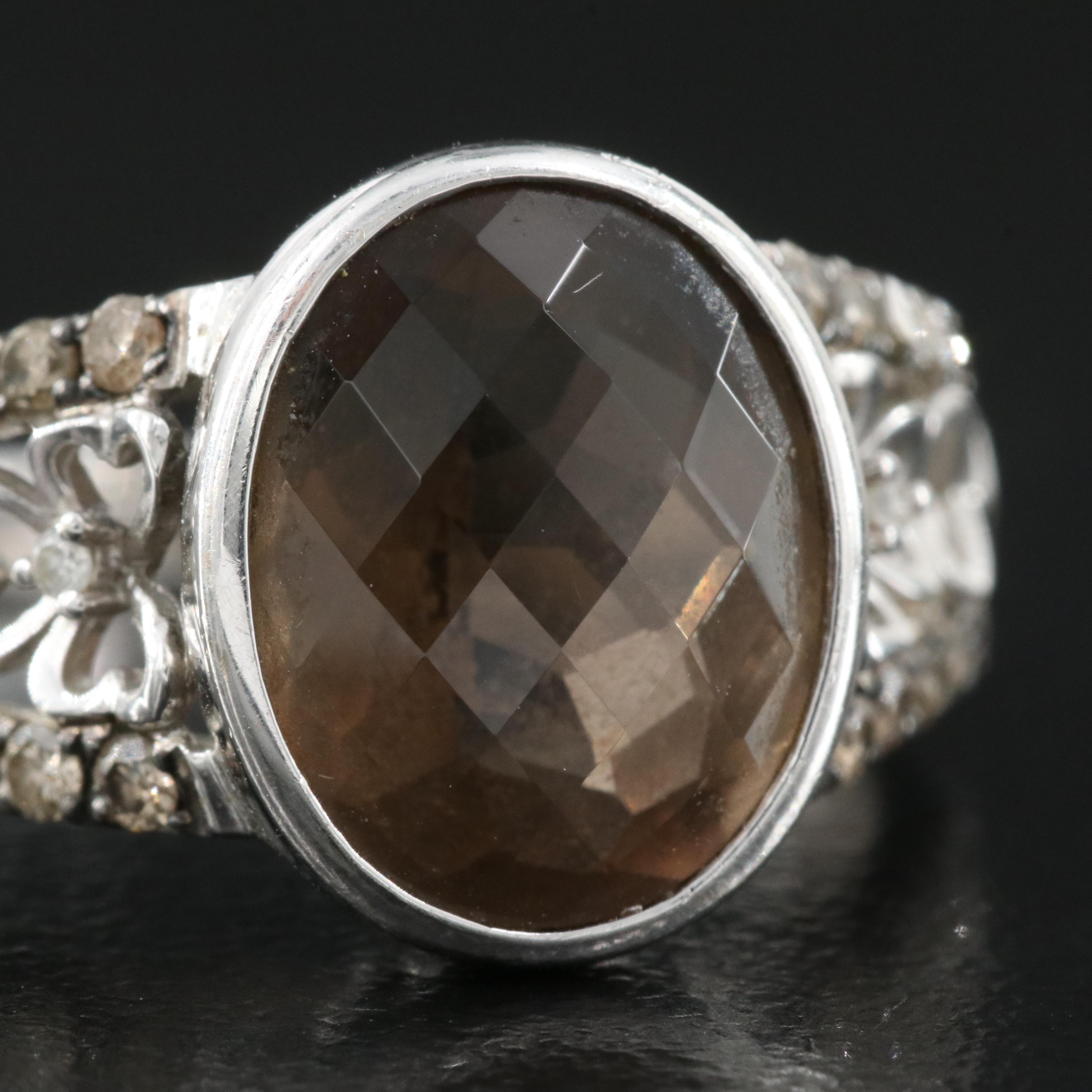 14K Smoky Quartz and Diamond Ring