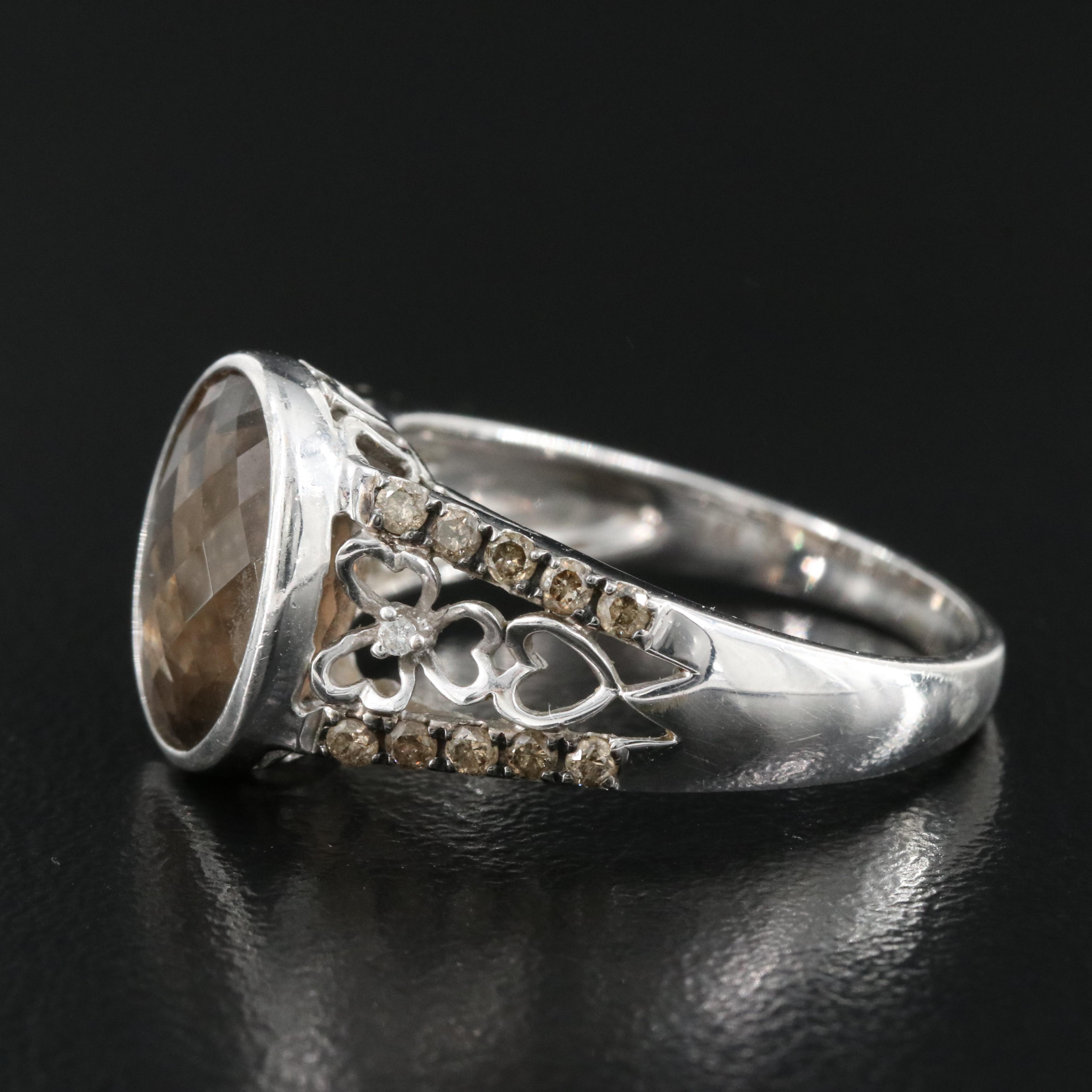 14K Smoky Quartz and Diamond Ring