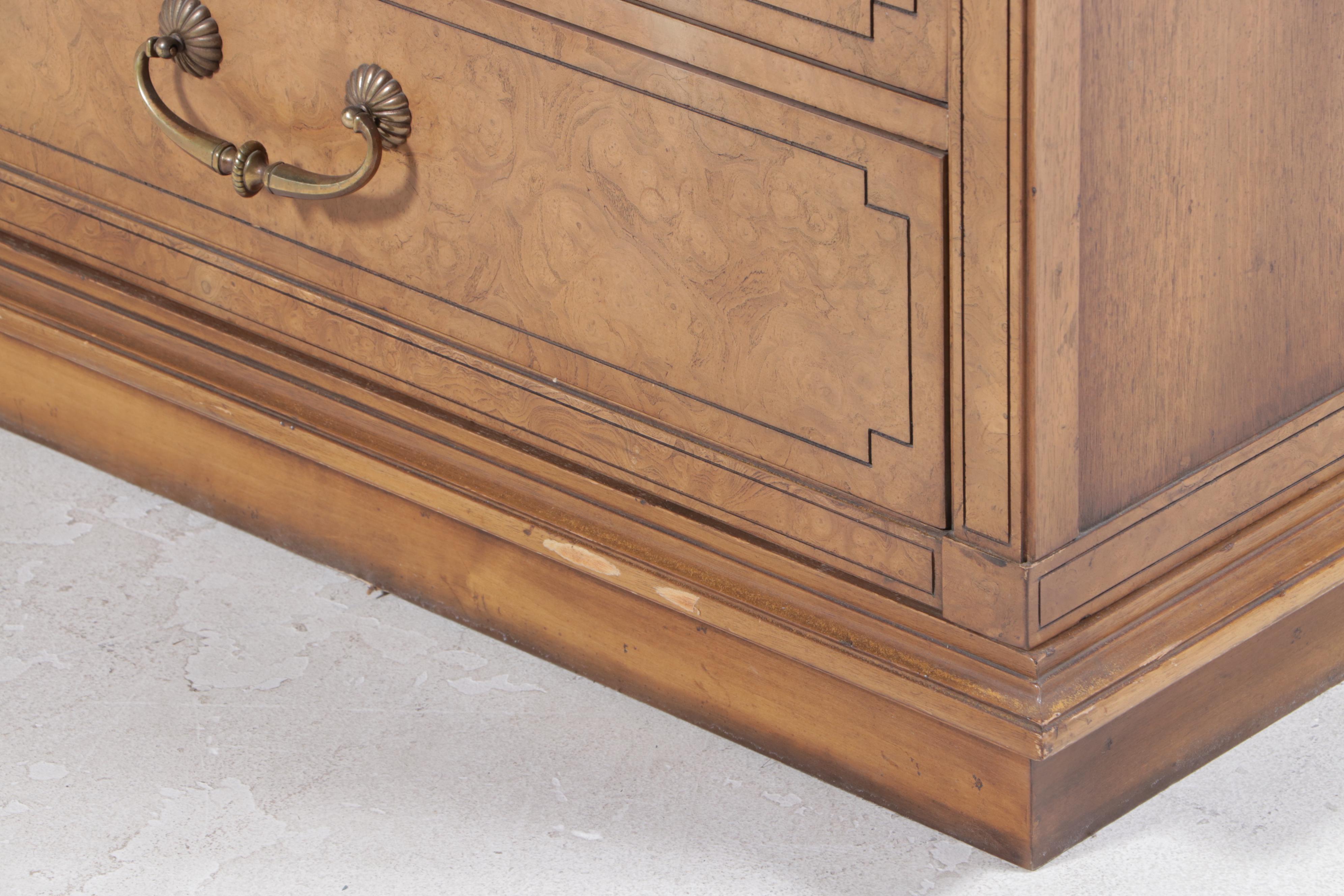 Four-Piece Mastercraft Furniture Mediterranean Style Burlwood and Pecan Credenza