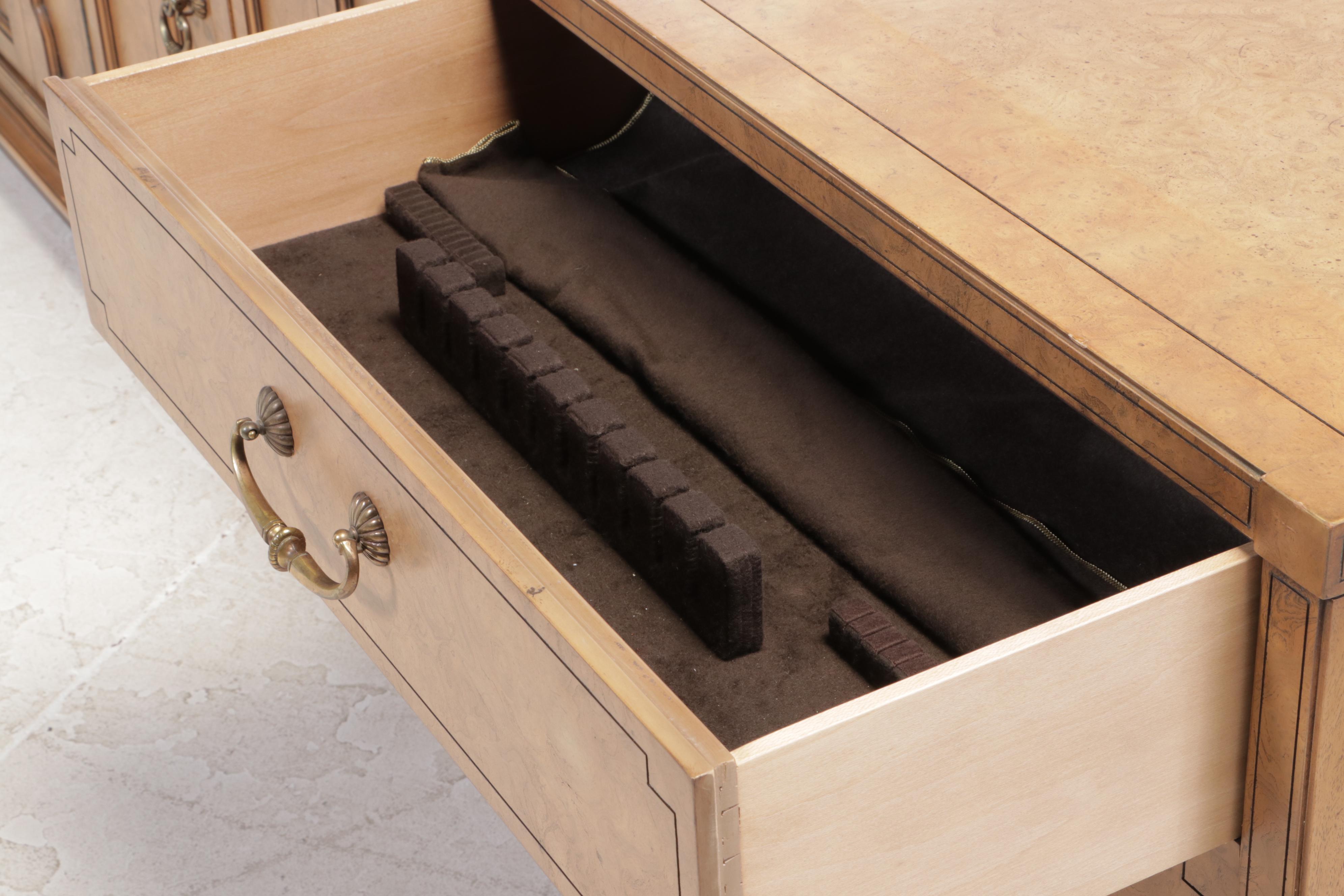 Four-Piece Mastercraft Furniture Mediterranean Style Burlwood and Pecan Credenza