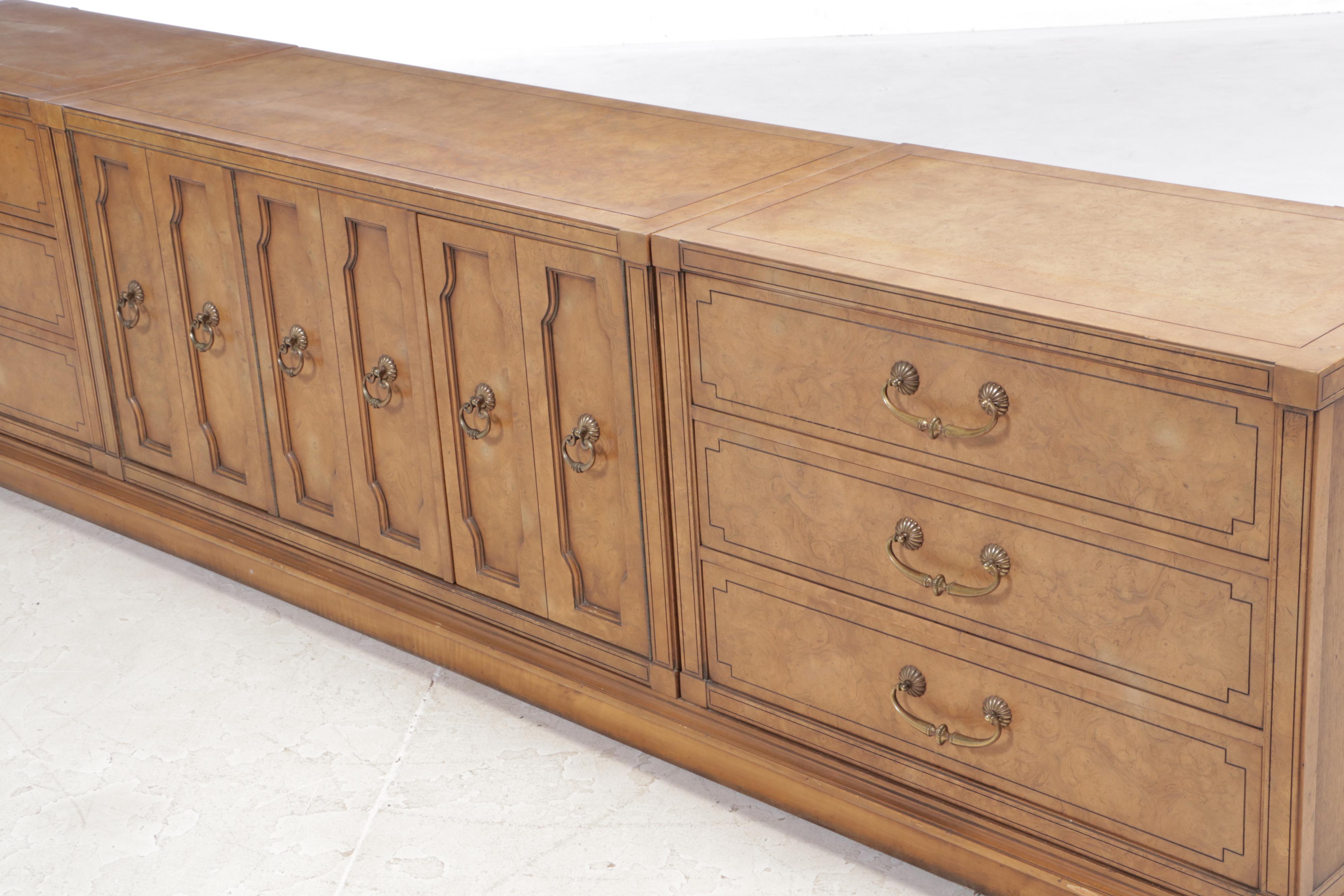 Four-Piece Mastercraft Furniture Mediterranean Style Burlwood and Pecan Credenza