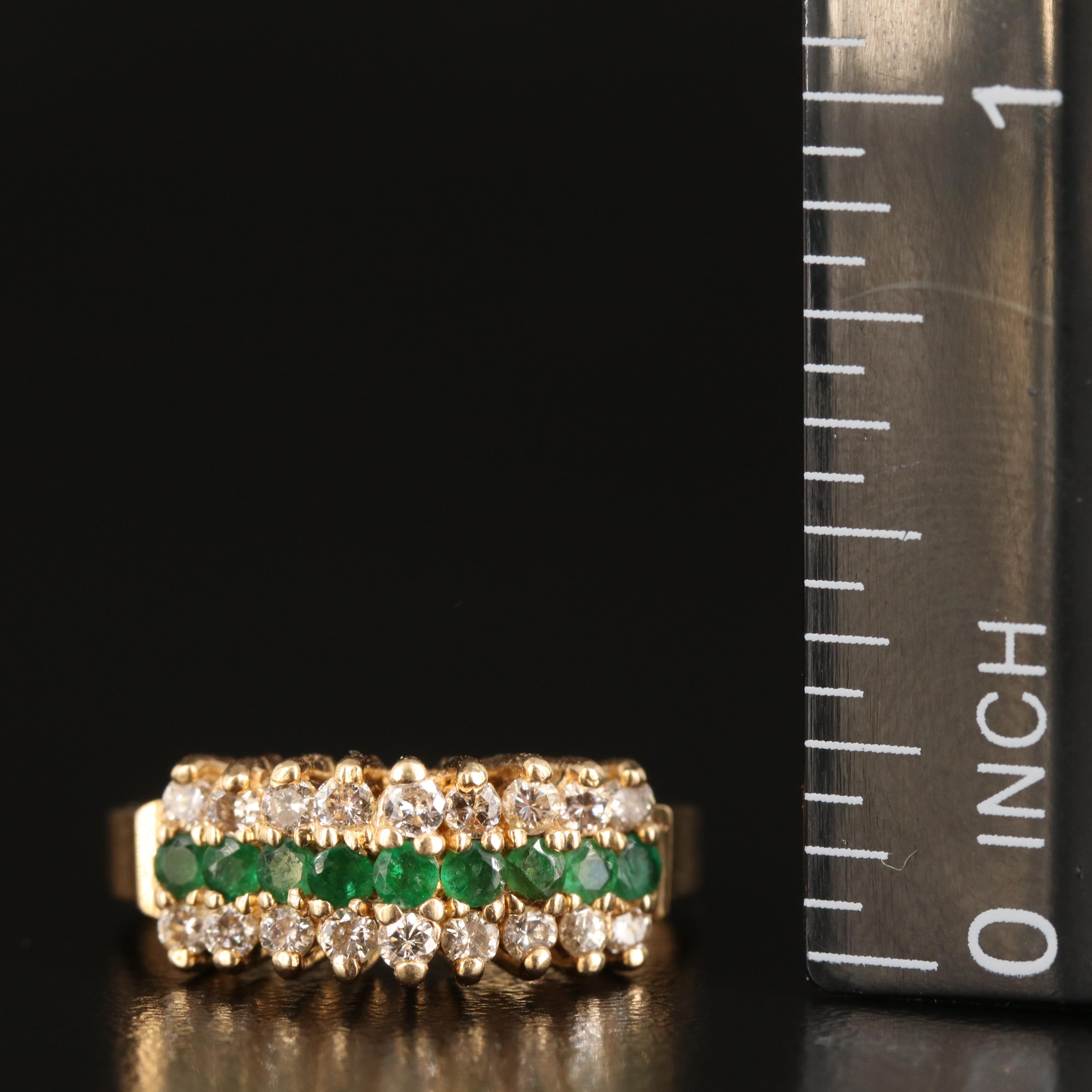 14K Emerald and Diamond Stepped Ring