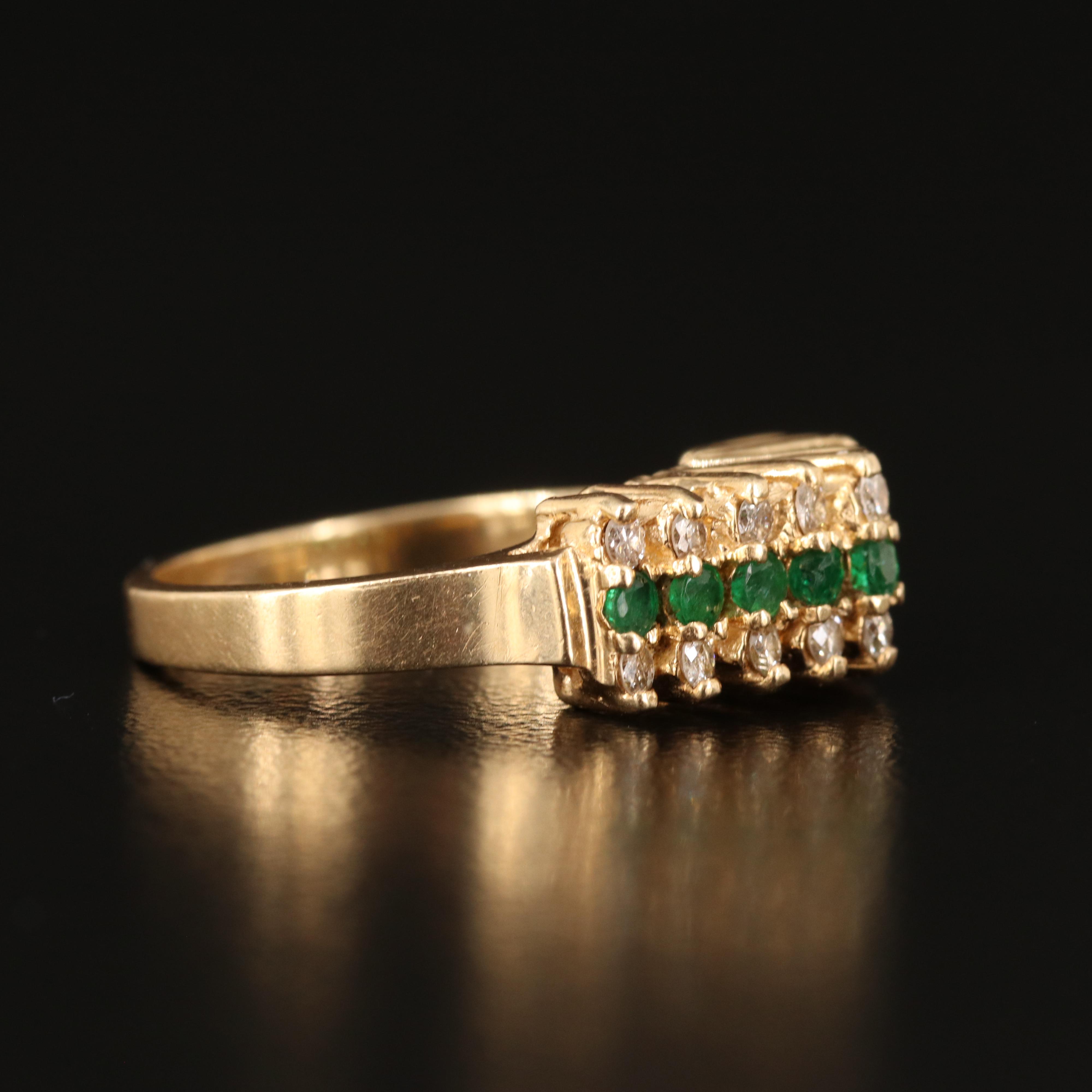 14K Emerald and Diamond Stepped Ring
