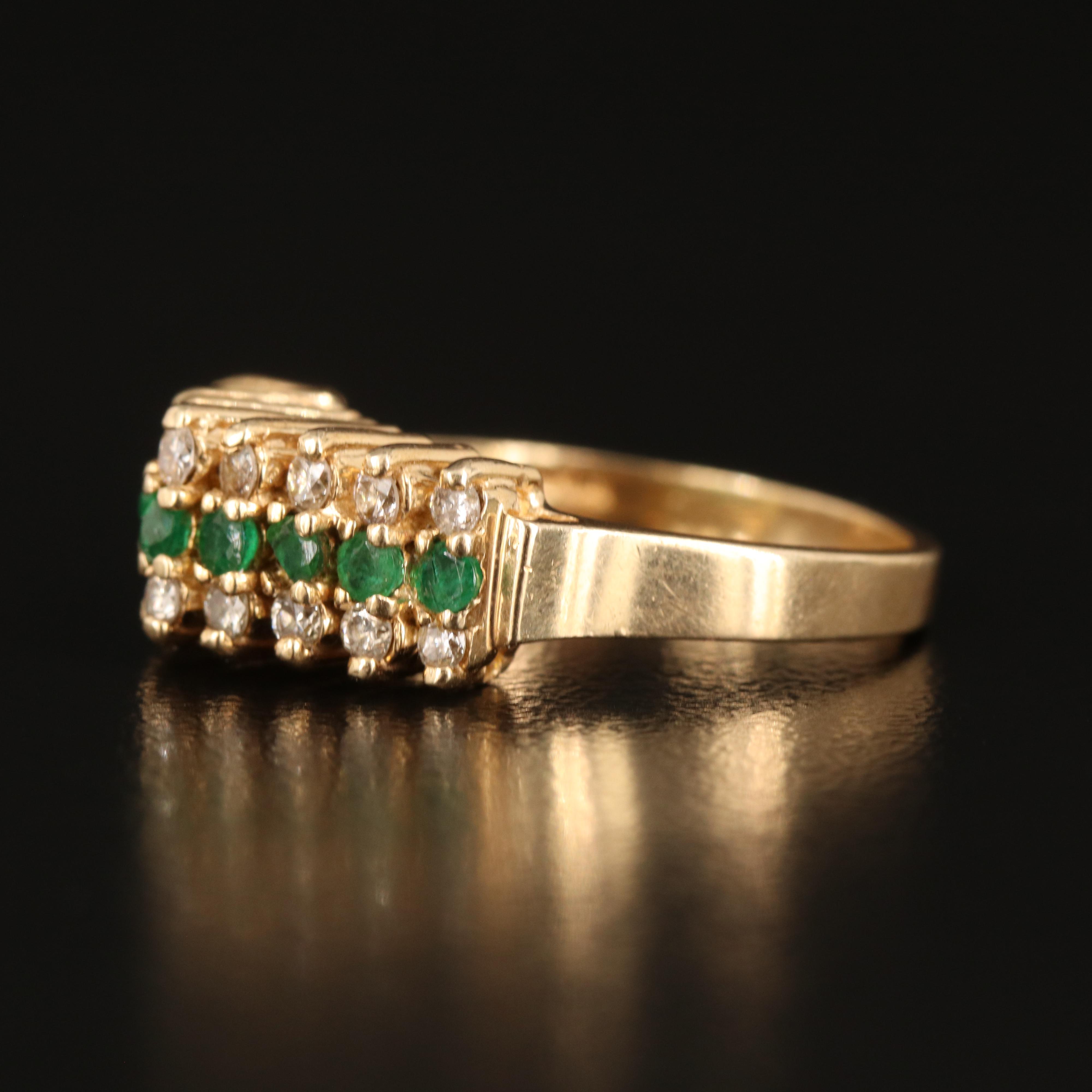14K Emerald and Diamond Stepped Ring