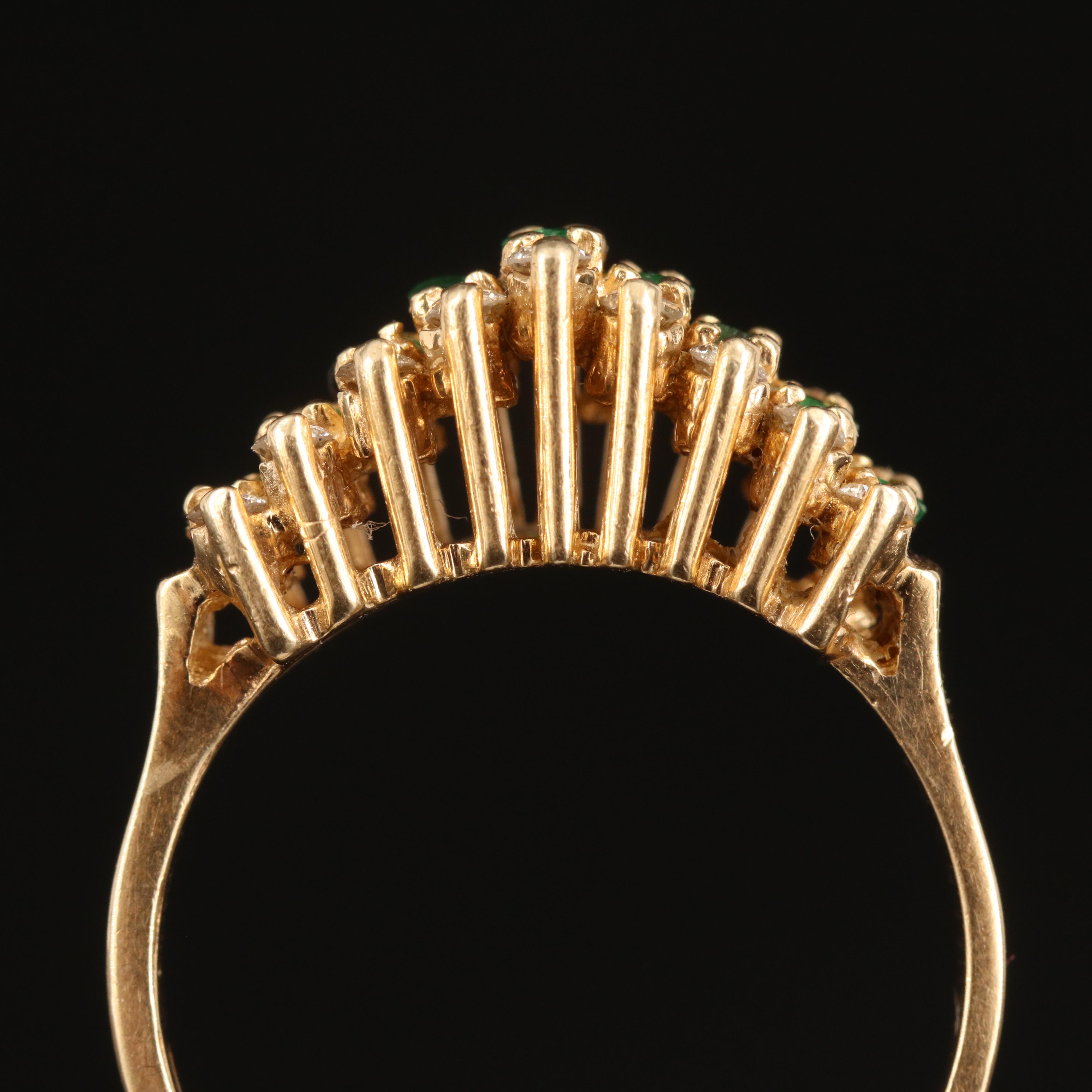 14K Emerald and Diamond Stepped Ring