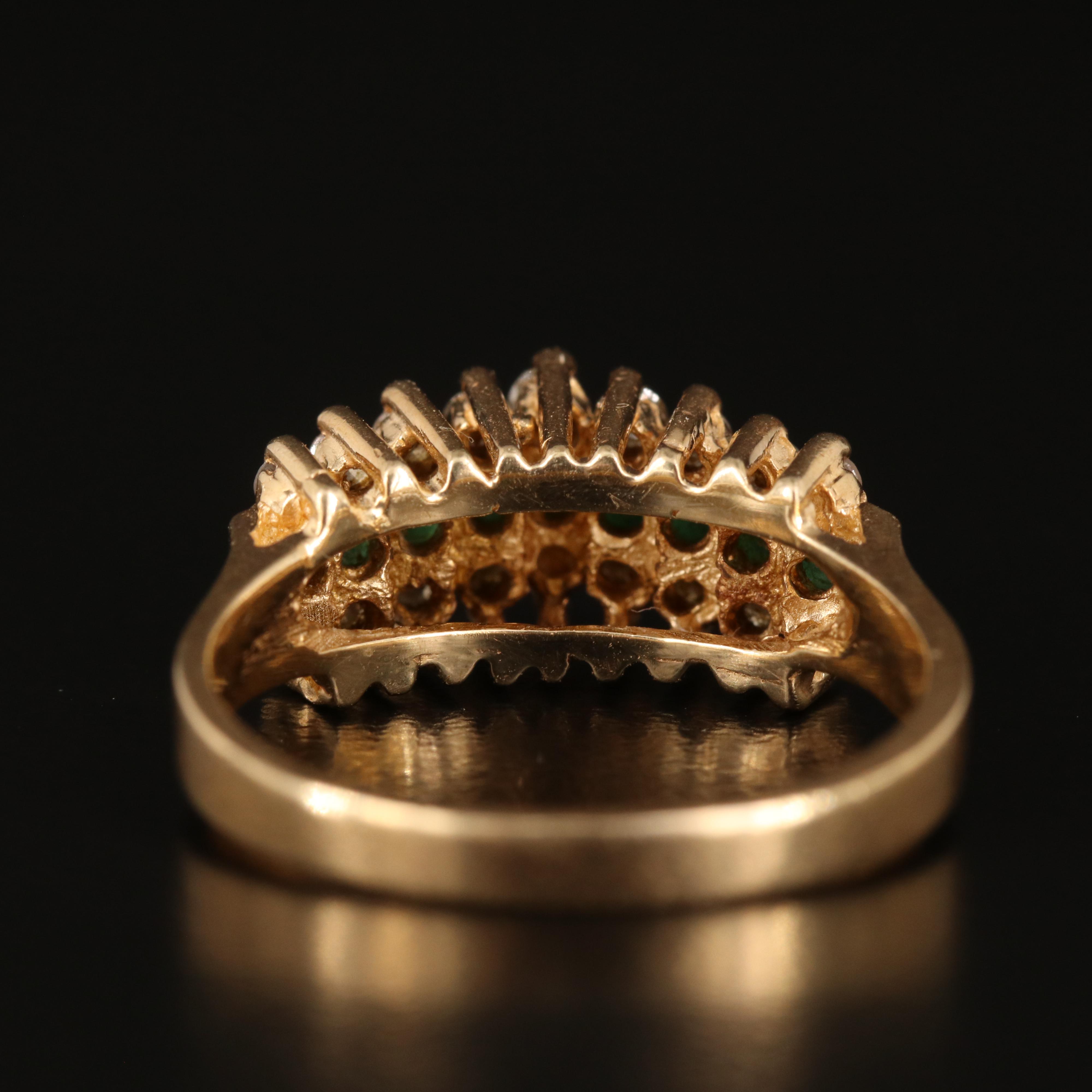 14K Emerald and Diamond Stepped Ring