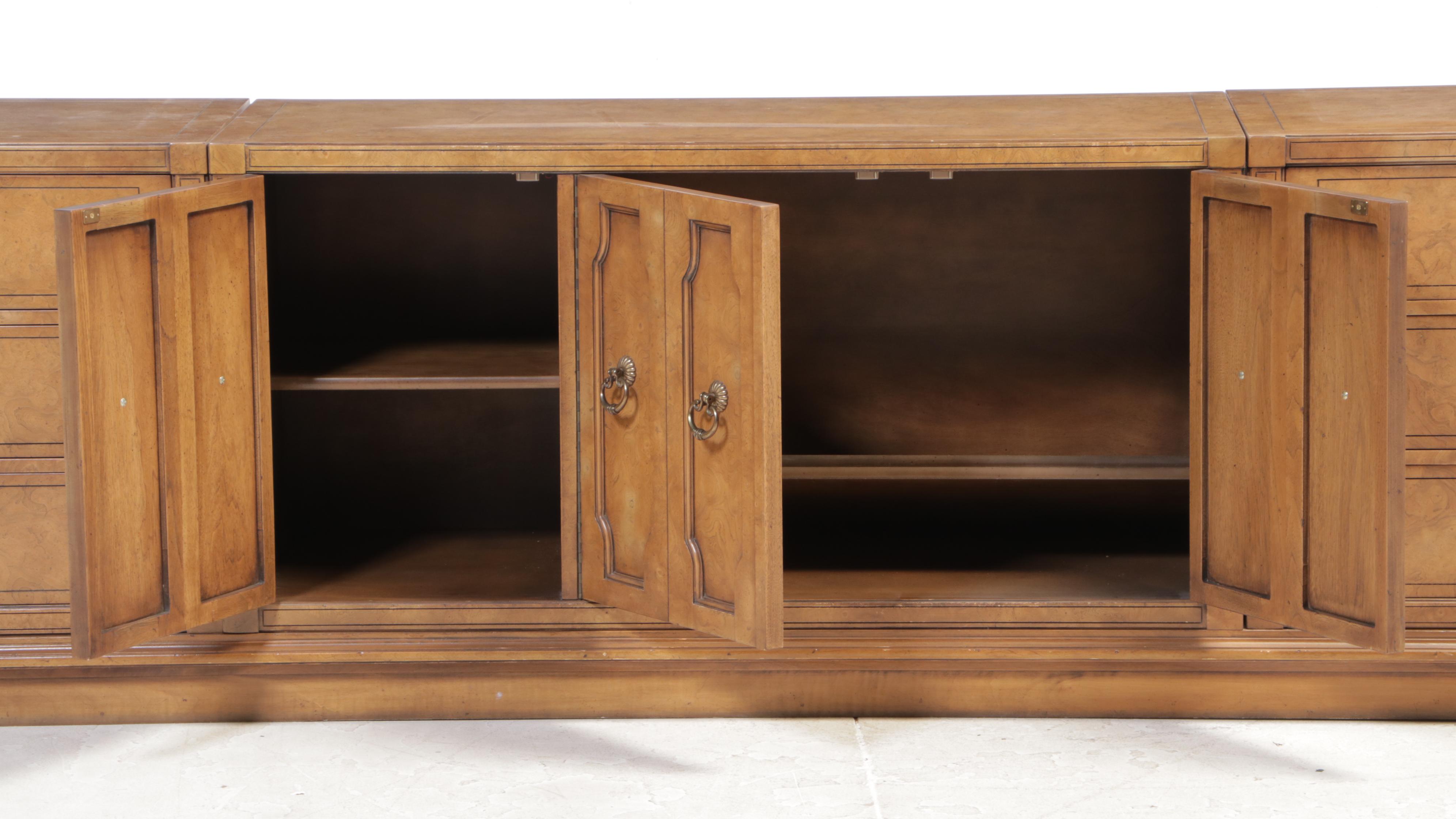 Four-Piece Mastercraft Furniture Mediterranean Style Burlwood and Pecan Credenza