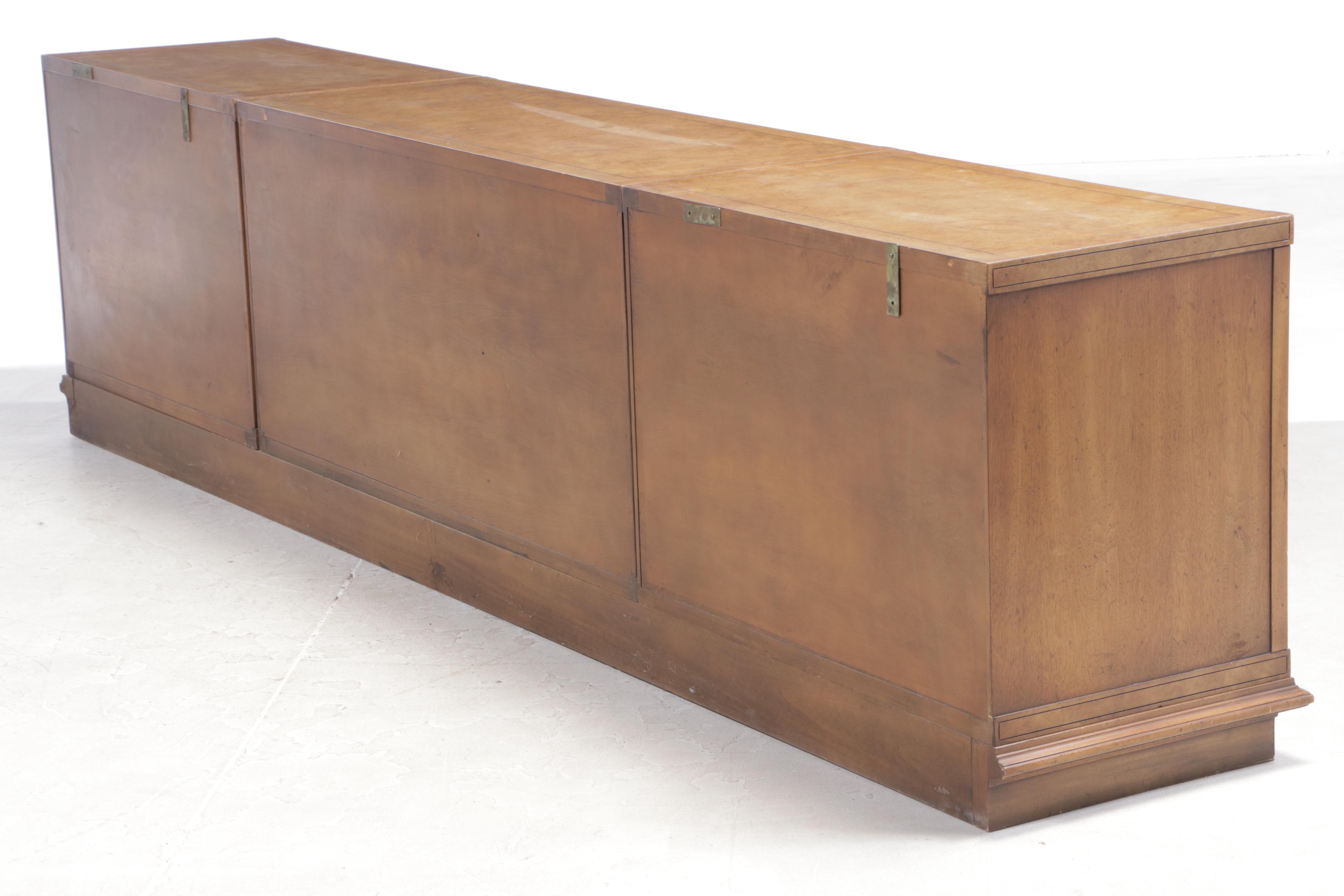 Four-Piece Mastercraft Furniture Mediterranean Style Burlwood and Pecan Credenza