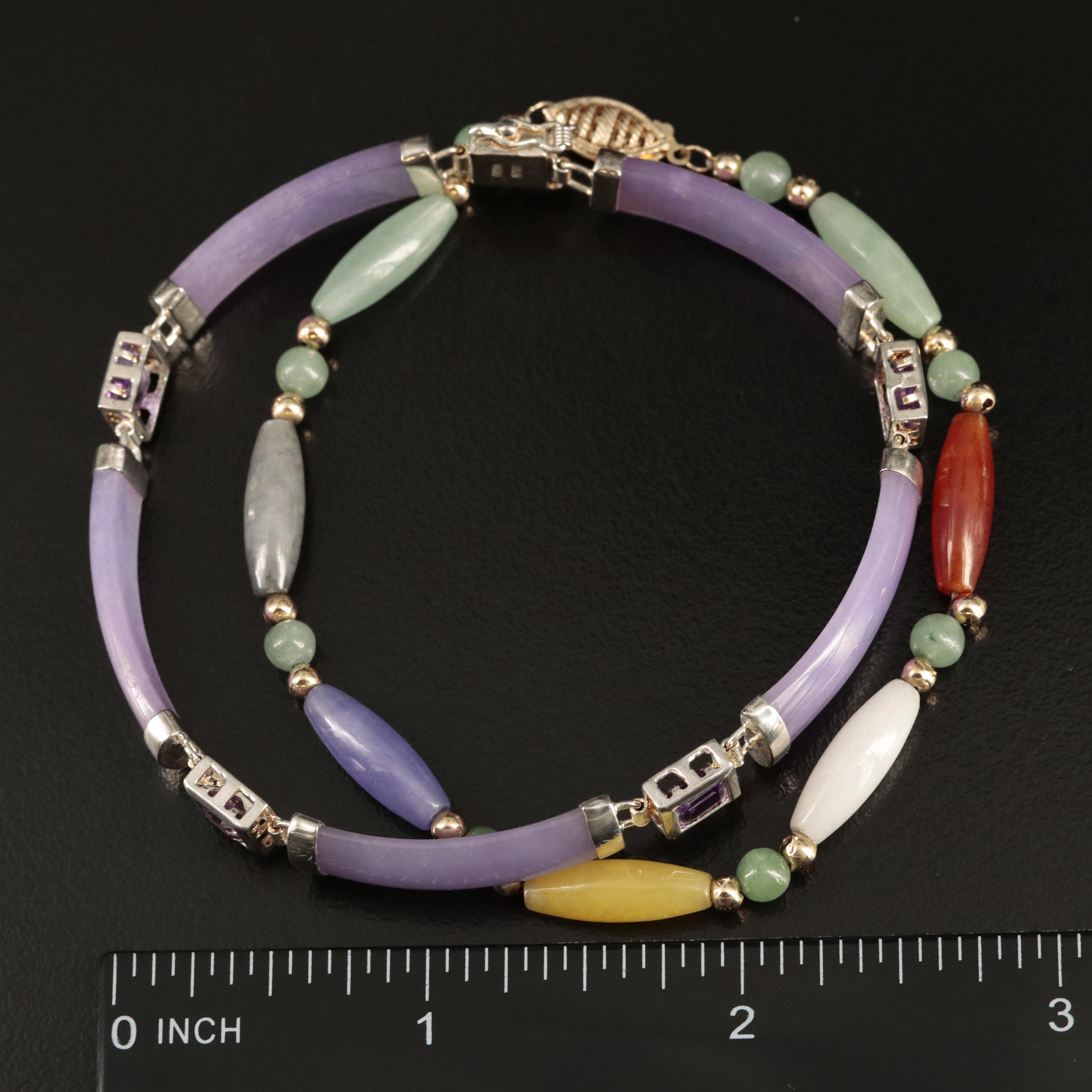 14K Jadeite and Sterling "Good Fortune" Amethyst Bracelets