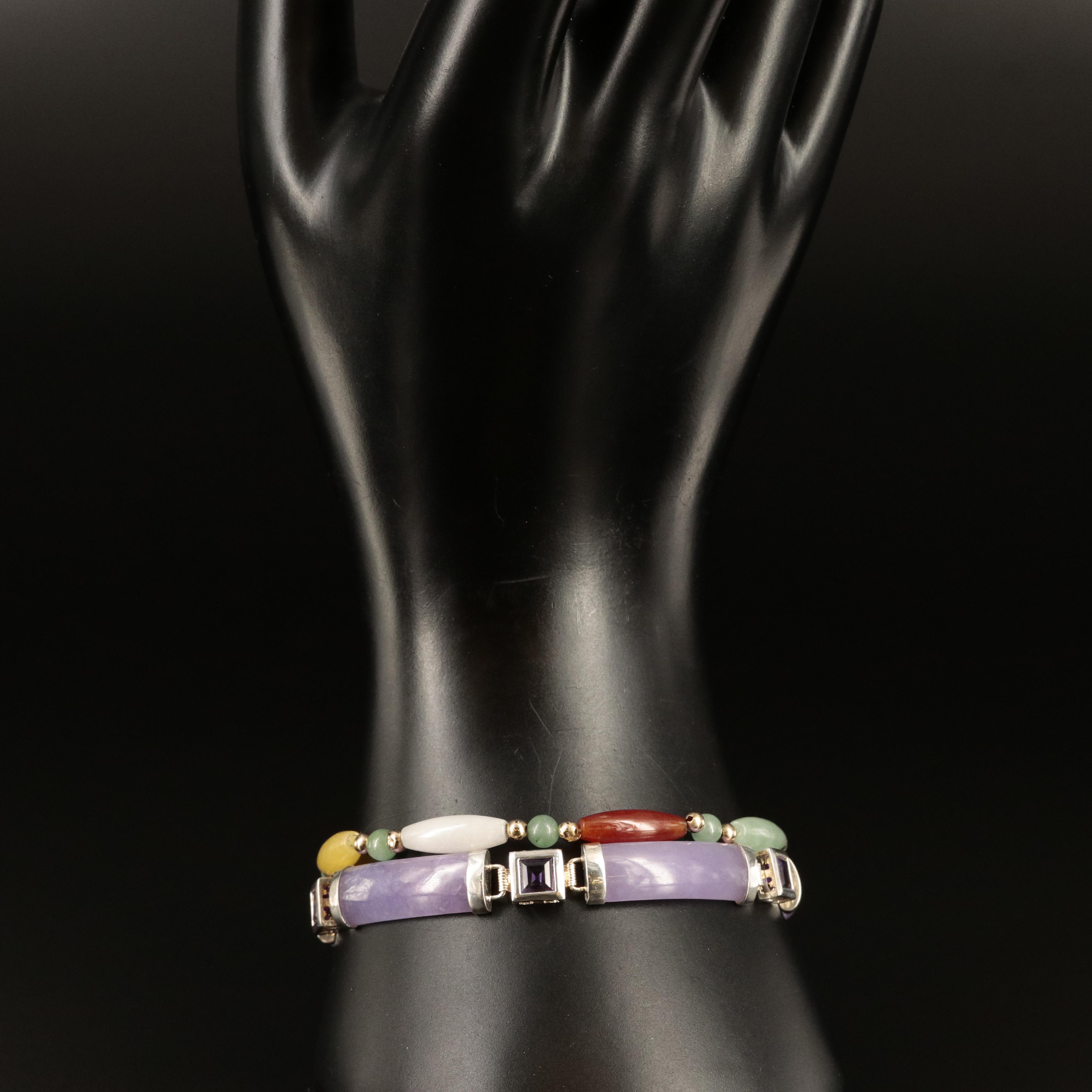 14K Jadeite and Sterling "Good Fortune" Amethyst Bracelets