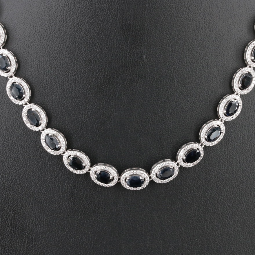 Sterling Sapphire and Cubic Zirconia Rivière Necklace