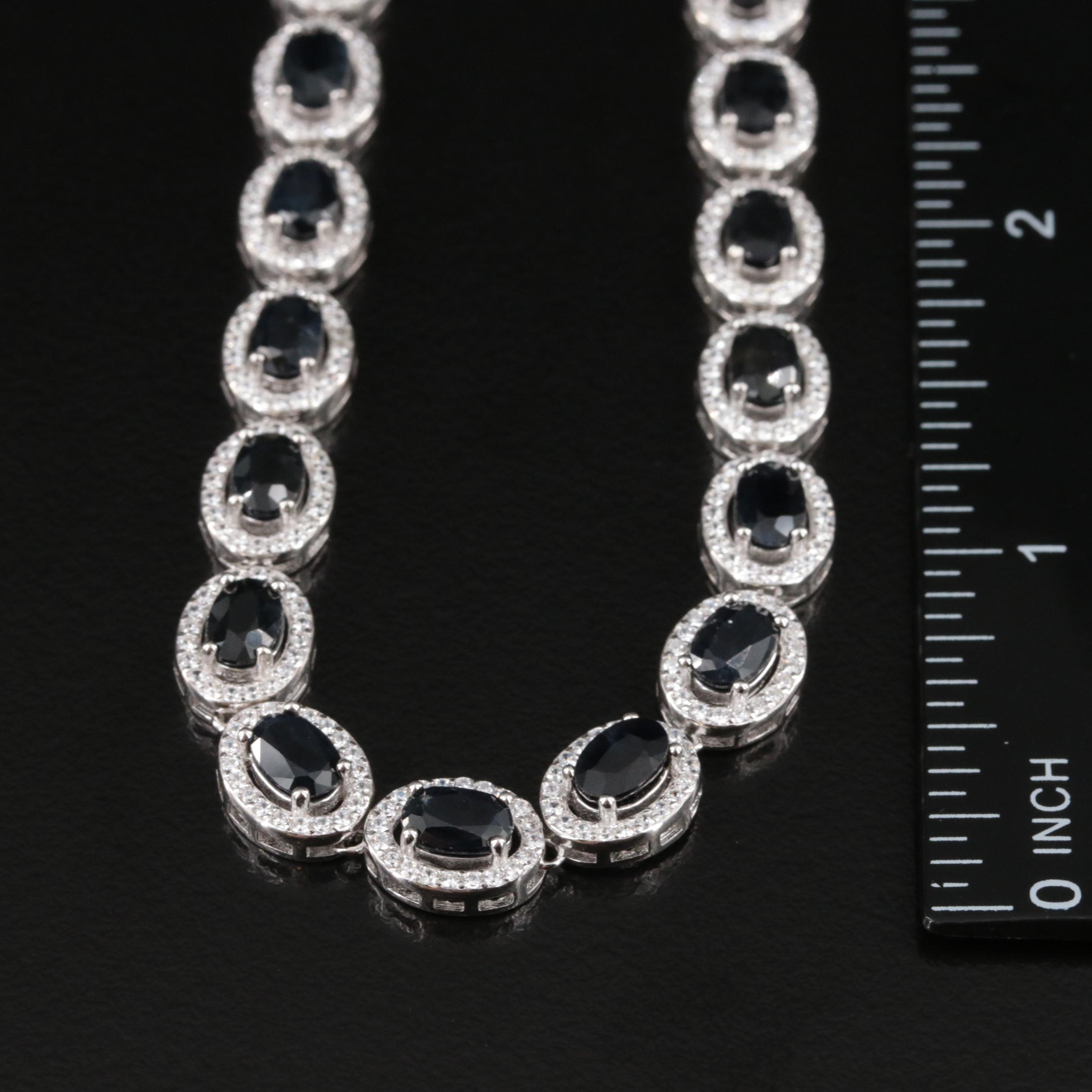 Sterling Sapphire and Cubic Zirconia Rivière Necklace