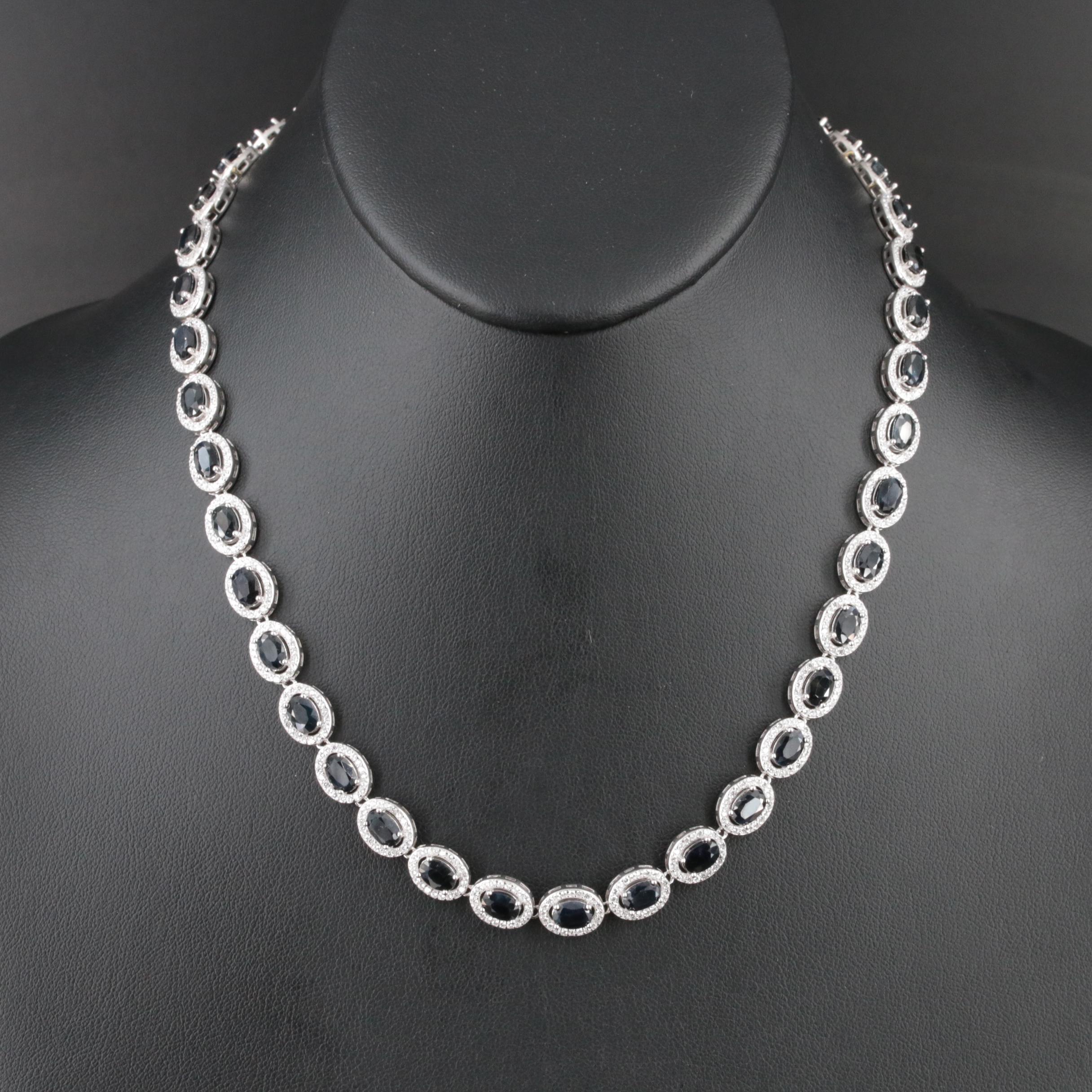 Sterling Sapphire and Cubic Zirconia Rivière Necklace