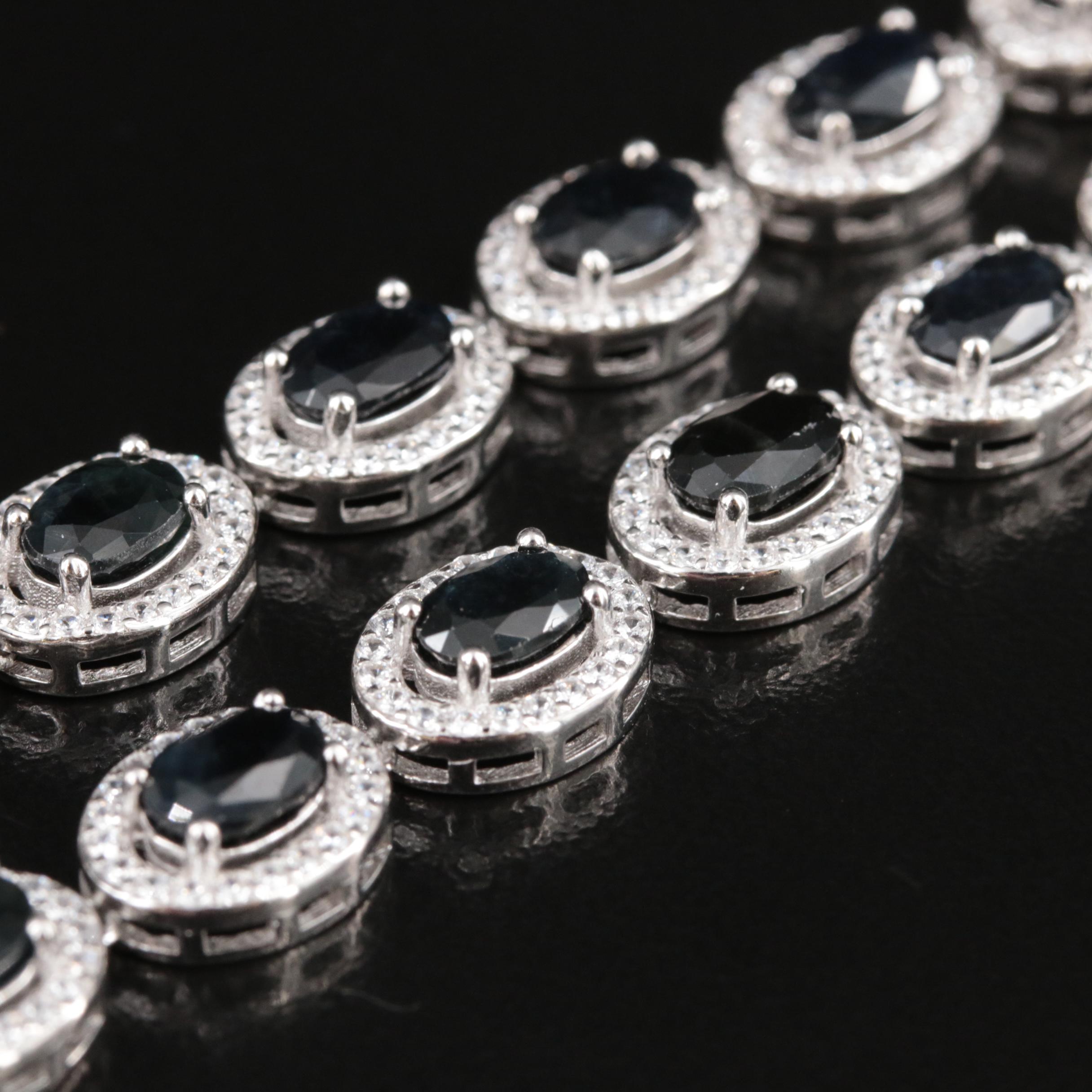 Sterling Sapphire and Cubic Zirconia Rivière Necklace