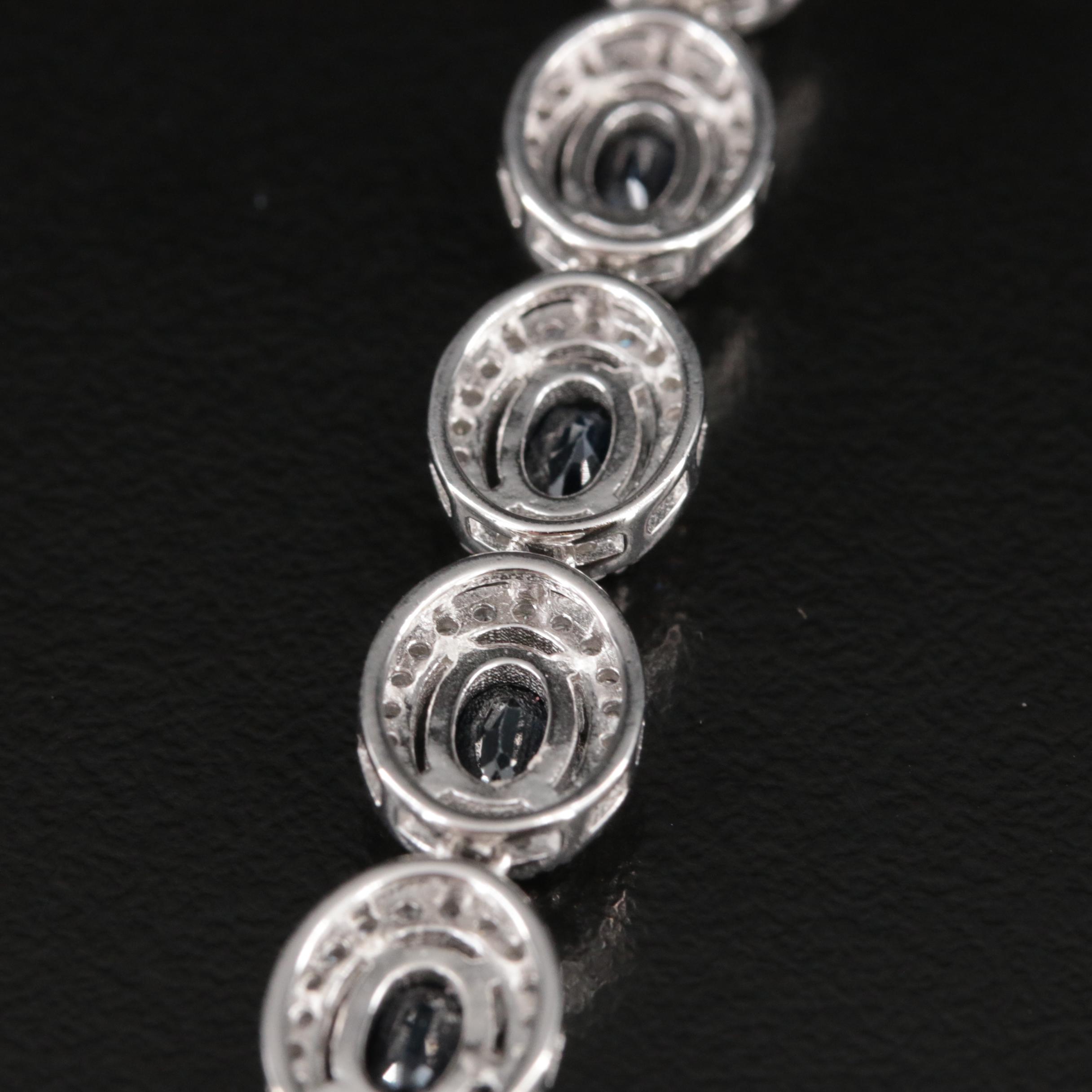 Sterling Sapphire and Cubic Zirconia Rivière Necklace