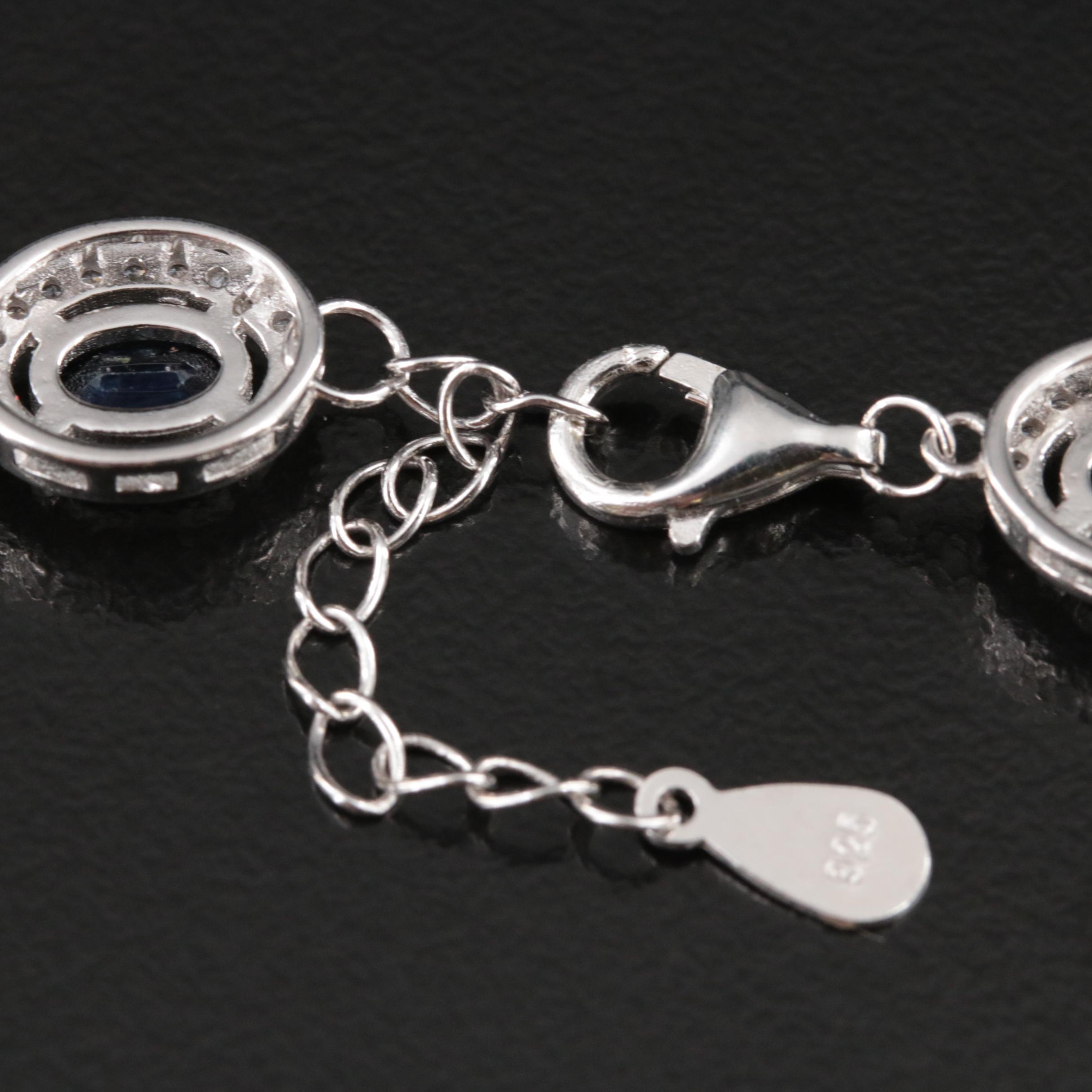 Sterling Sapphire and Cubic Zirconia Rivière Necklace