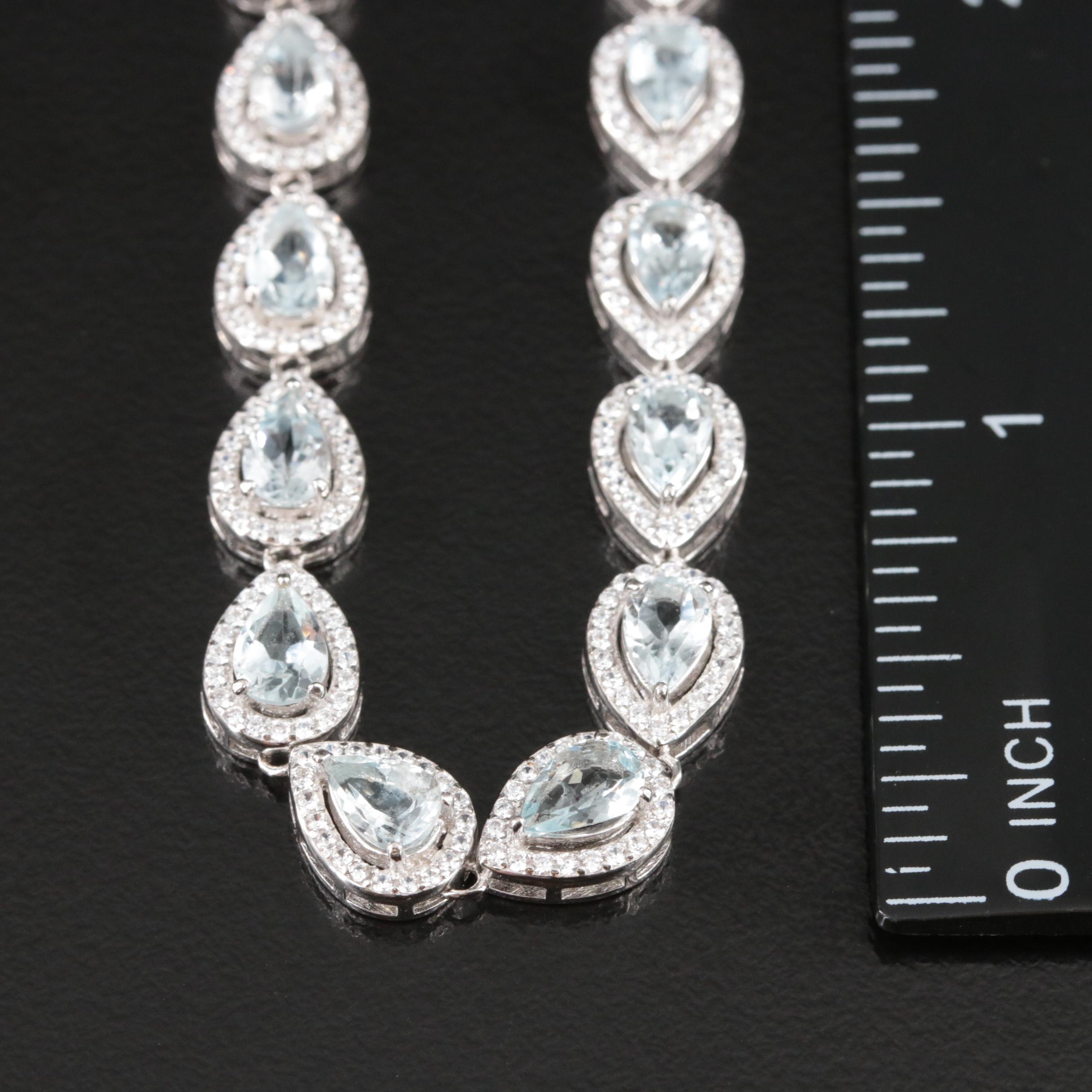 Sterling Aquamarine and Cubic Zirconia Rivière Necklace