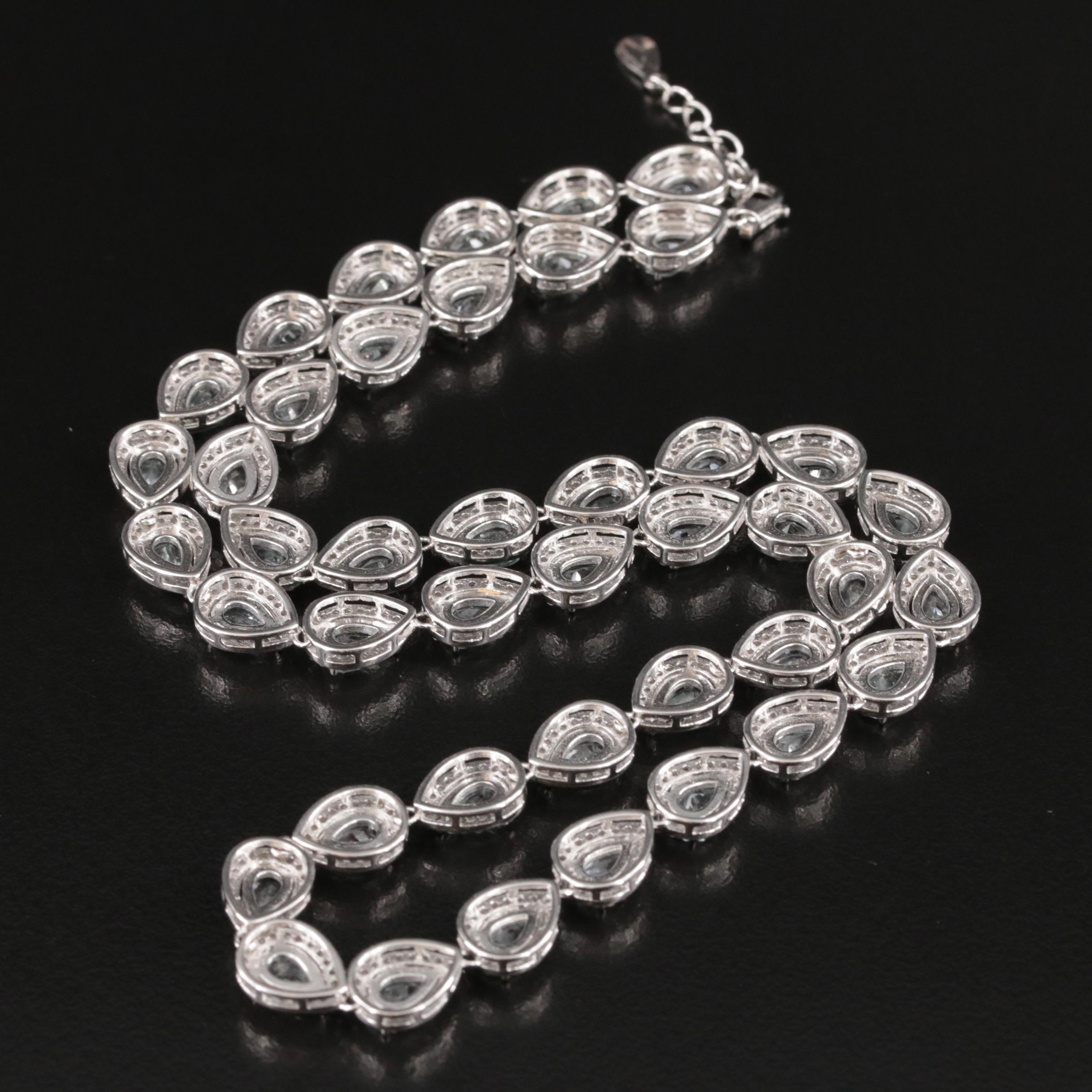Sterling Aquamarine and Cubic Zirconia Rivière Necklace