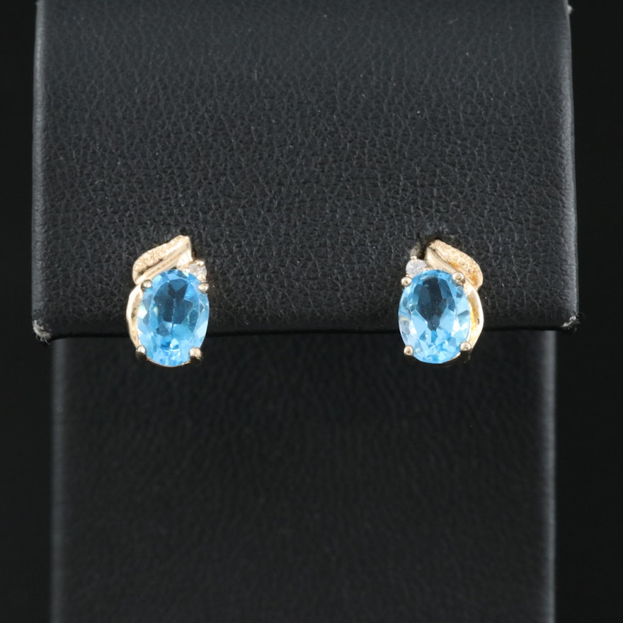 10K Swiss Blue Topaz and Diamond Earrings