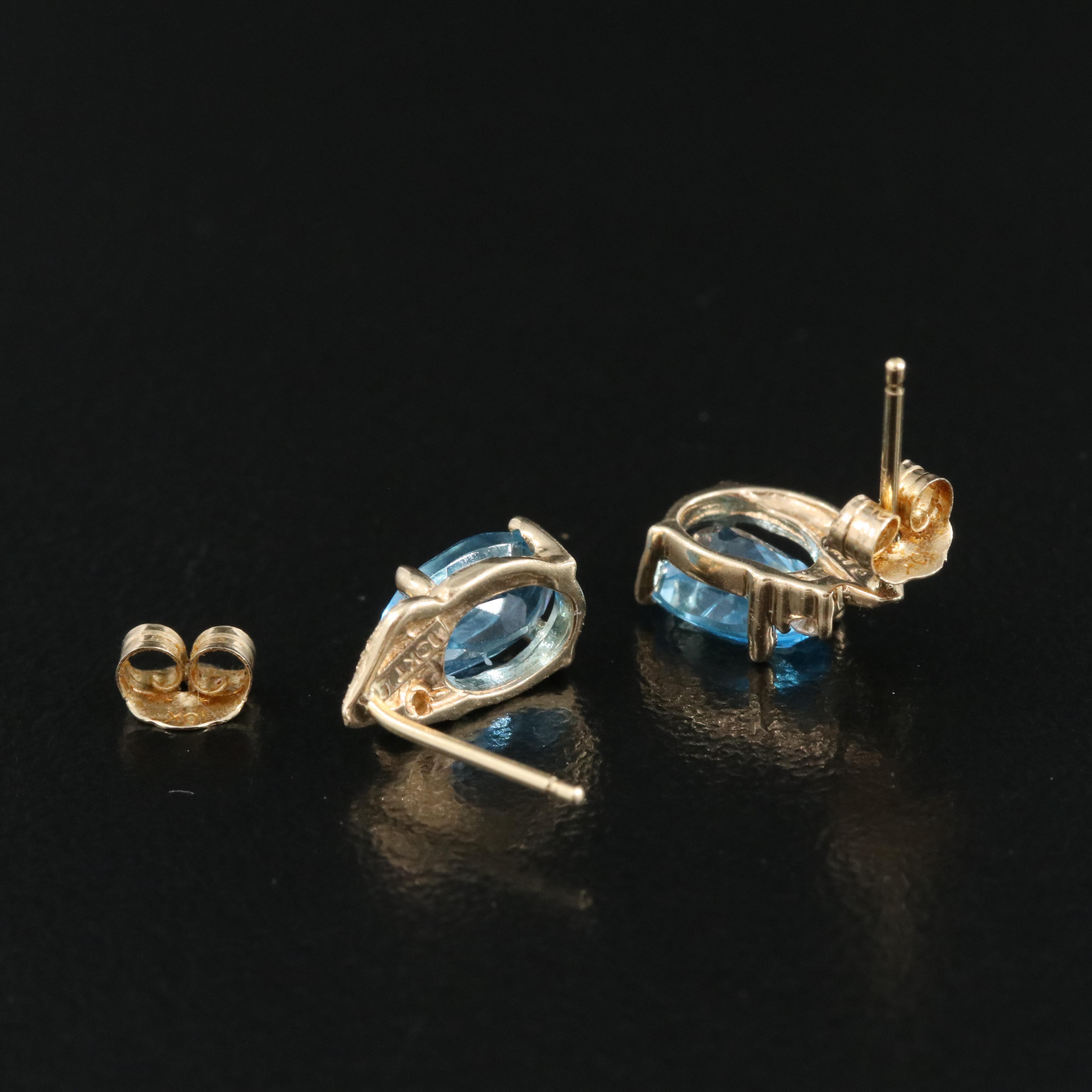 10K Swiss Blue Topaz and Diamond Earrings