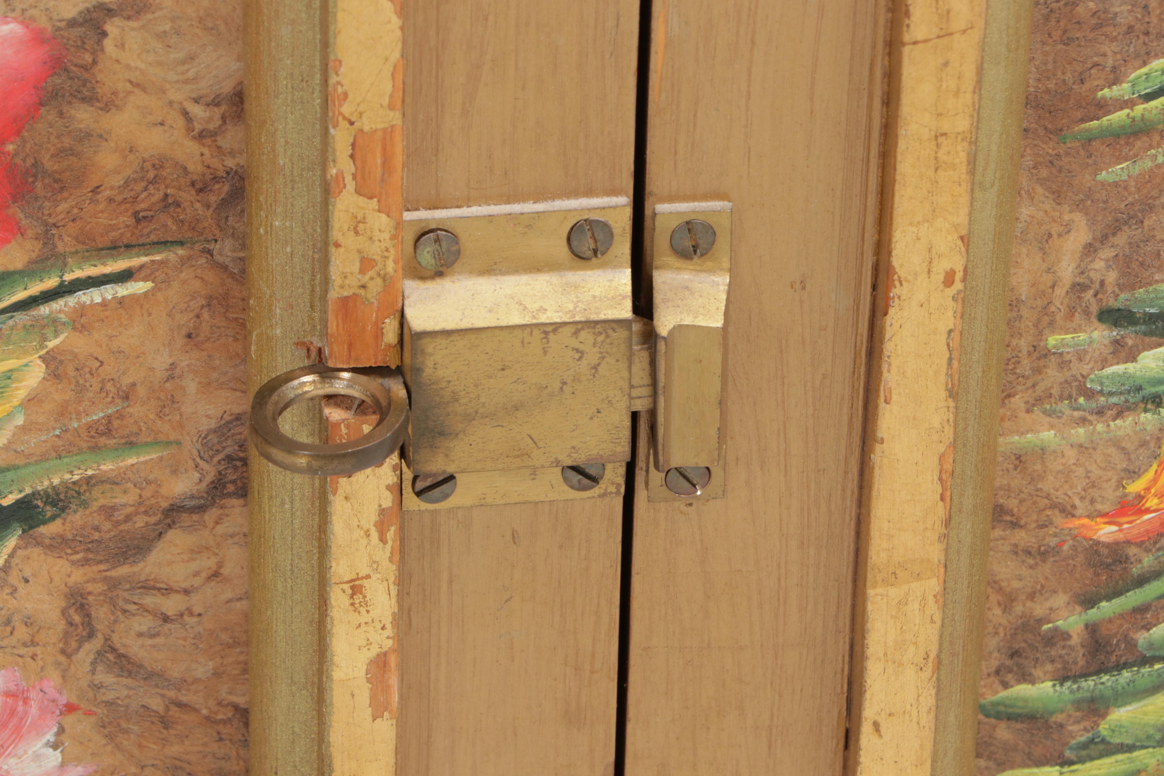 Mexican Hand-Painted Wooden Cabinet, Artist Signed