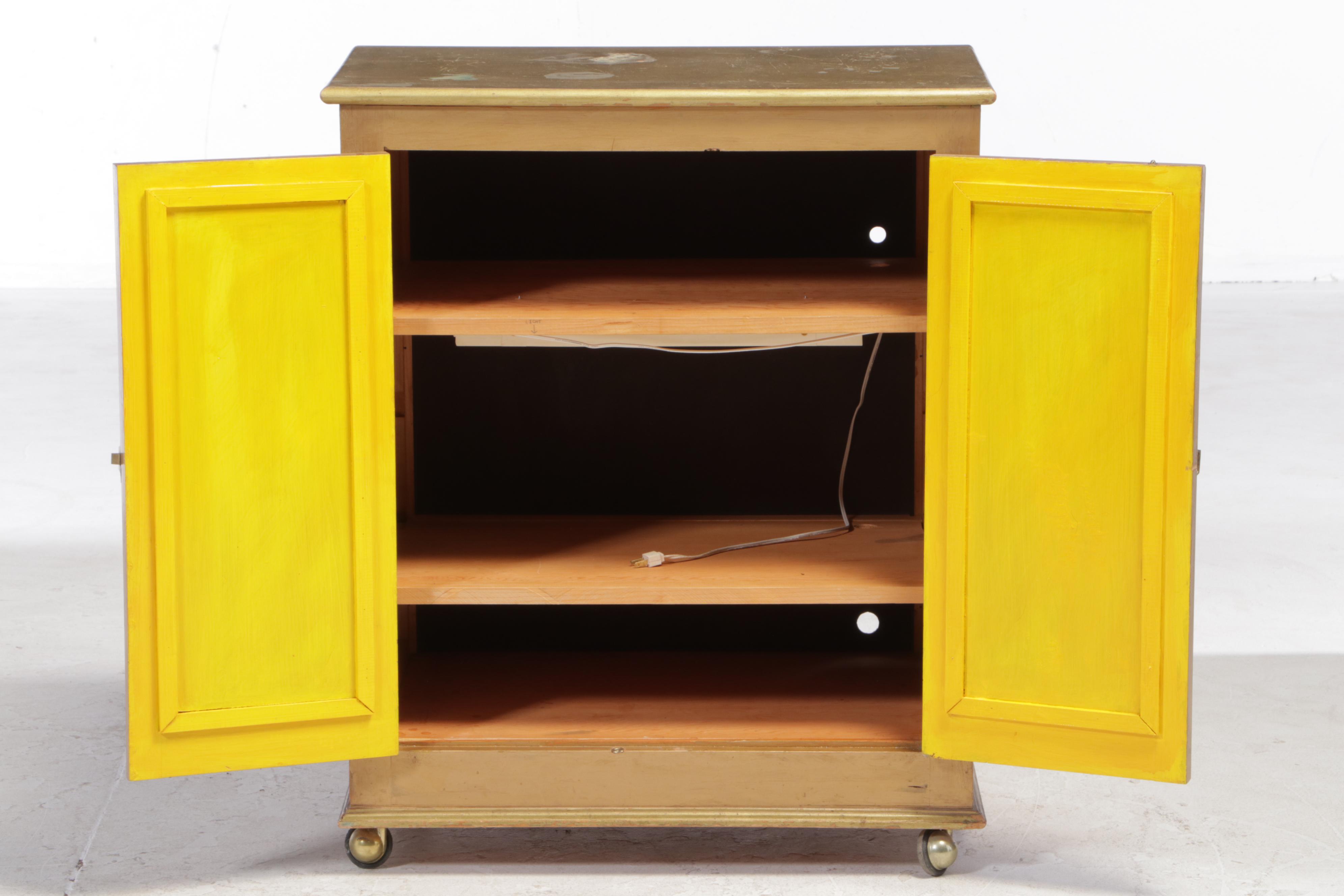 Mexican Hand-Painted Wooden Cabinet, Artist Signed