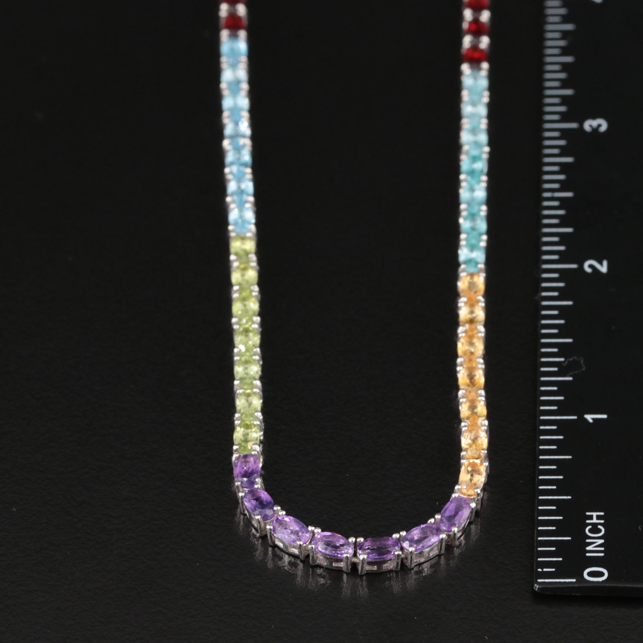 Sterling Amethyst, Topaz and Peridot Rivière Necklace