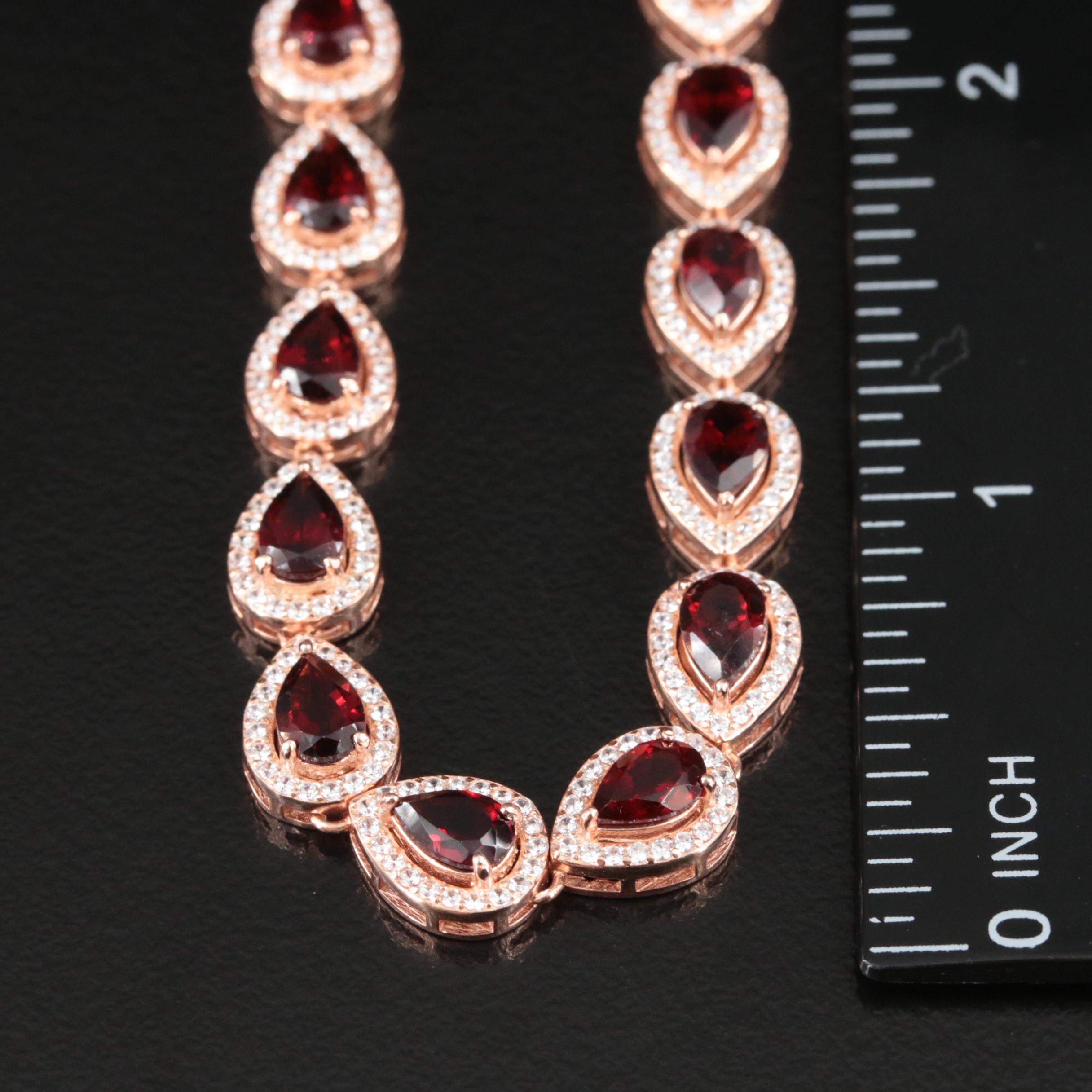 Sterling Garnet and Cubic Zirconia Rivière Necklace