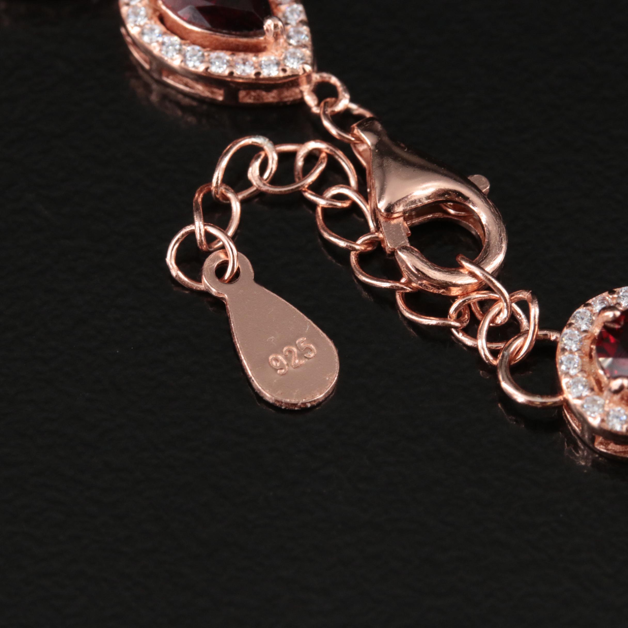 Sterling Garnet and Cubic Zirconia Rivière Necklace