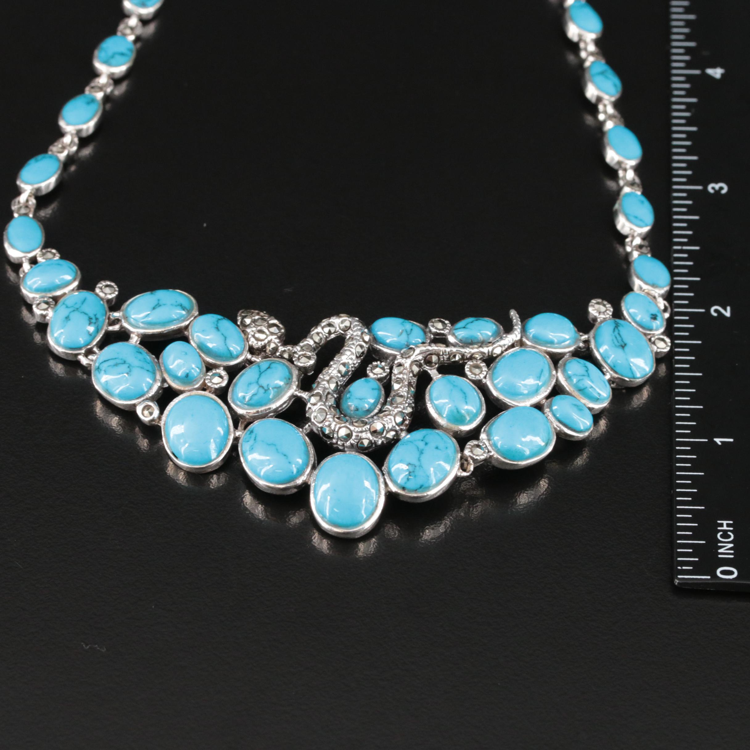 Sterling Turquoise and Marcasite Snake Necklace
