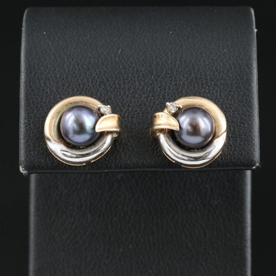 10K Two-Tone Pearl and Diamond Earrings