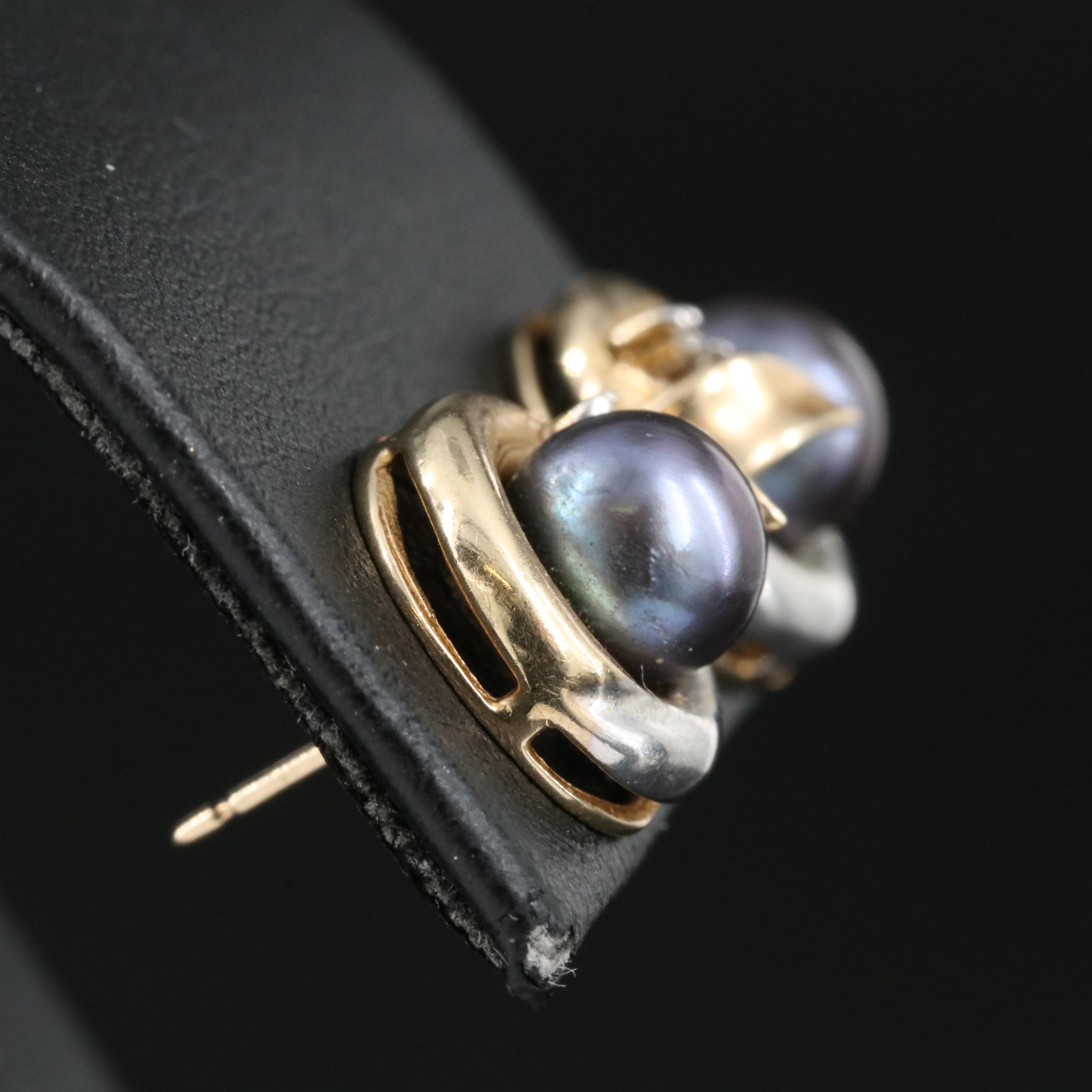 10K Two-Tone Pearl and Diamond Earrings