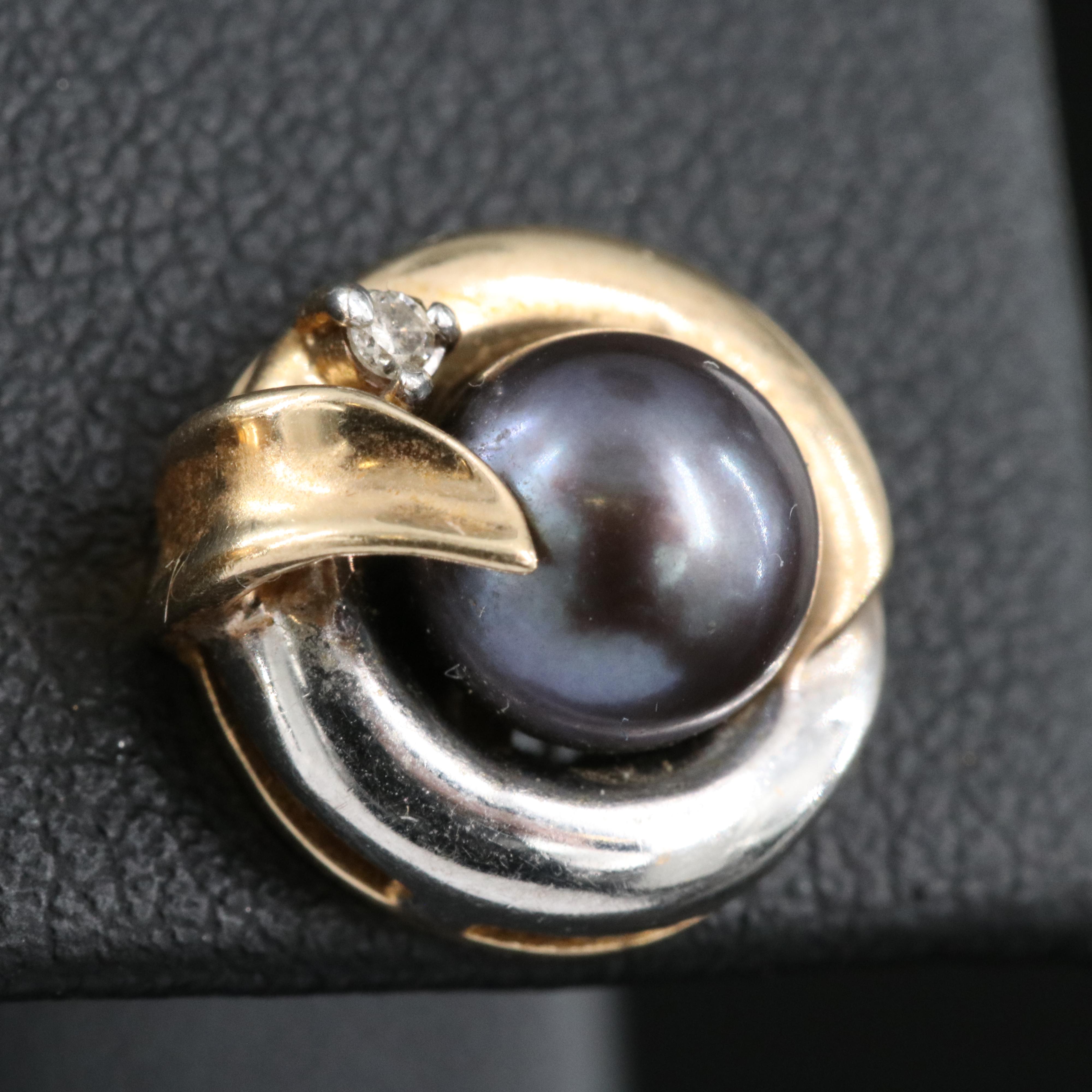 10K Two-Tone Pearl and Diamond Earrings