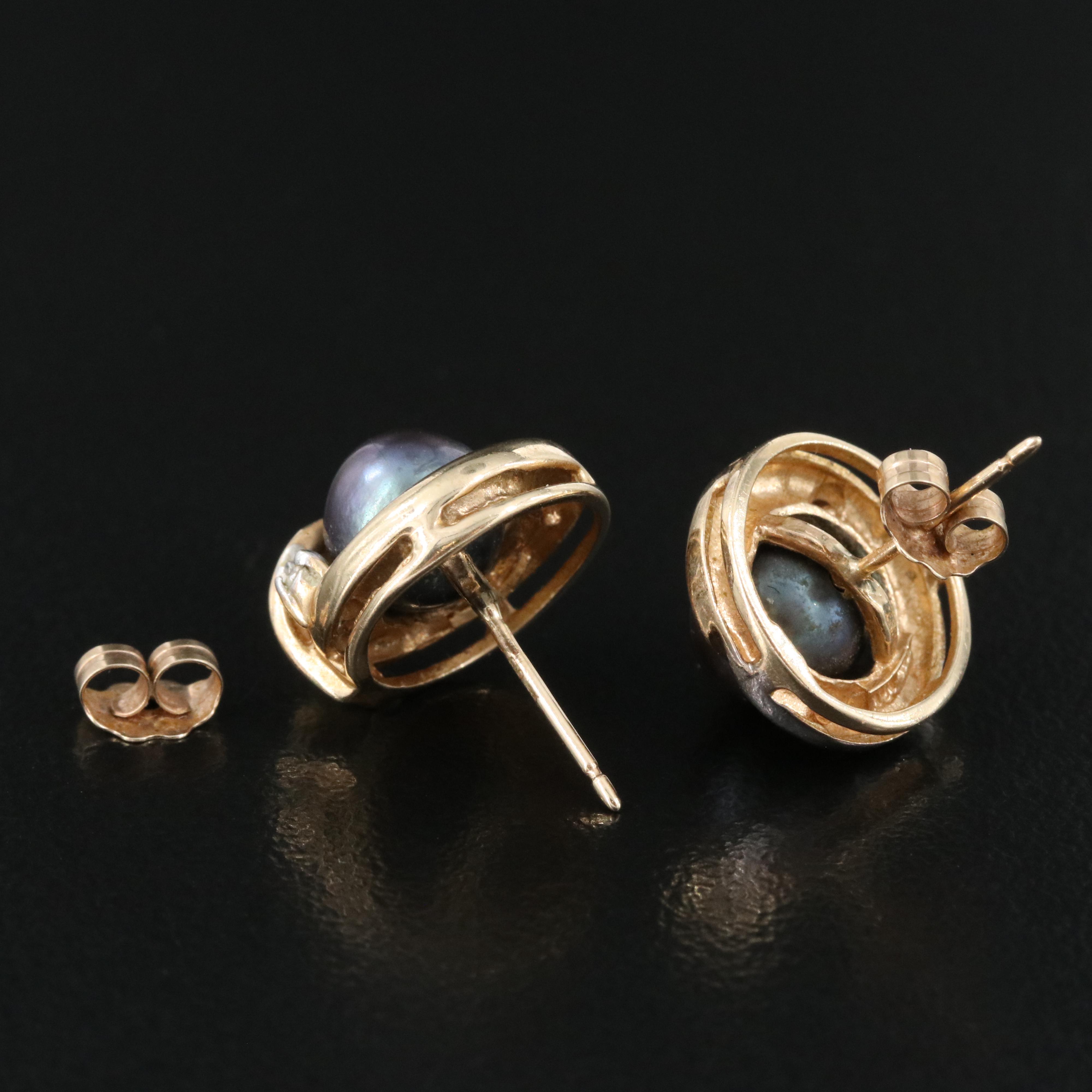 10K Two-Tone Pearl and Diamond Earrings